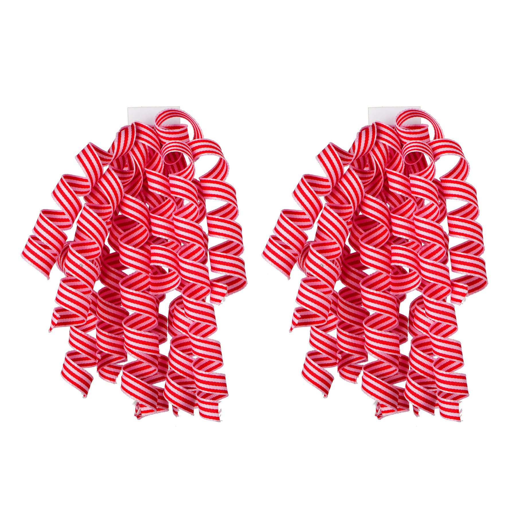 3/8" Red & Pink Stripes Curly Ribbon Bows, 2ct. by Celebrate It™