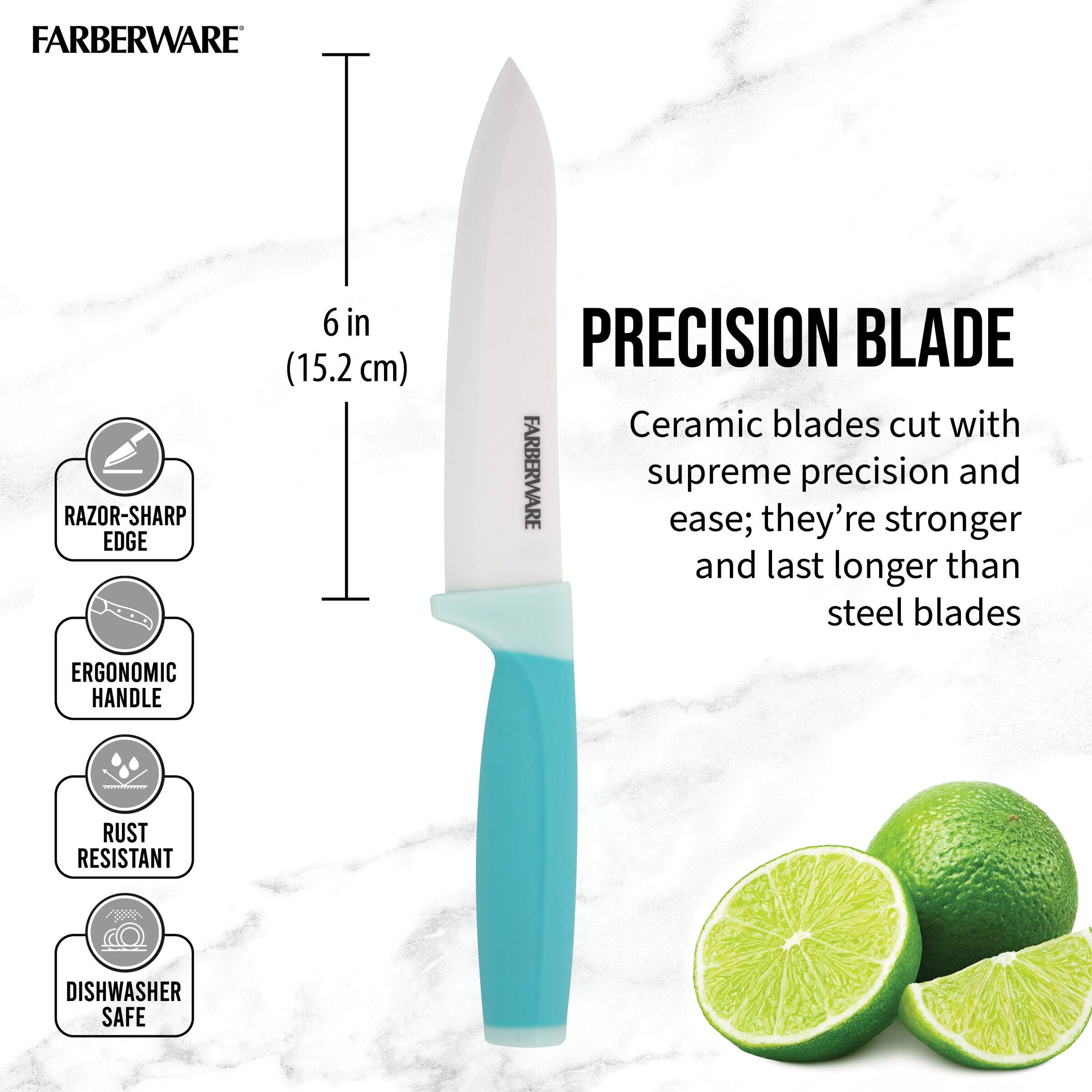 Farberware 6&#x22; Aqua Ceramic Chef Knife with Sheath