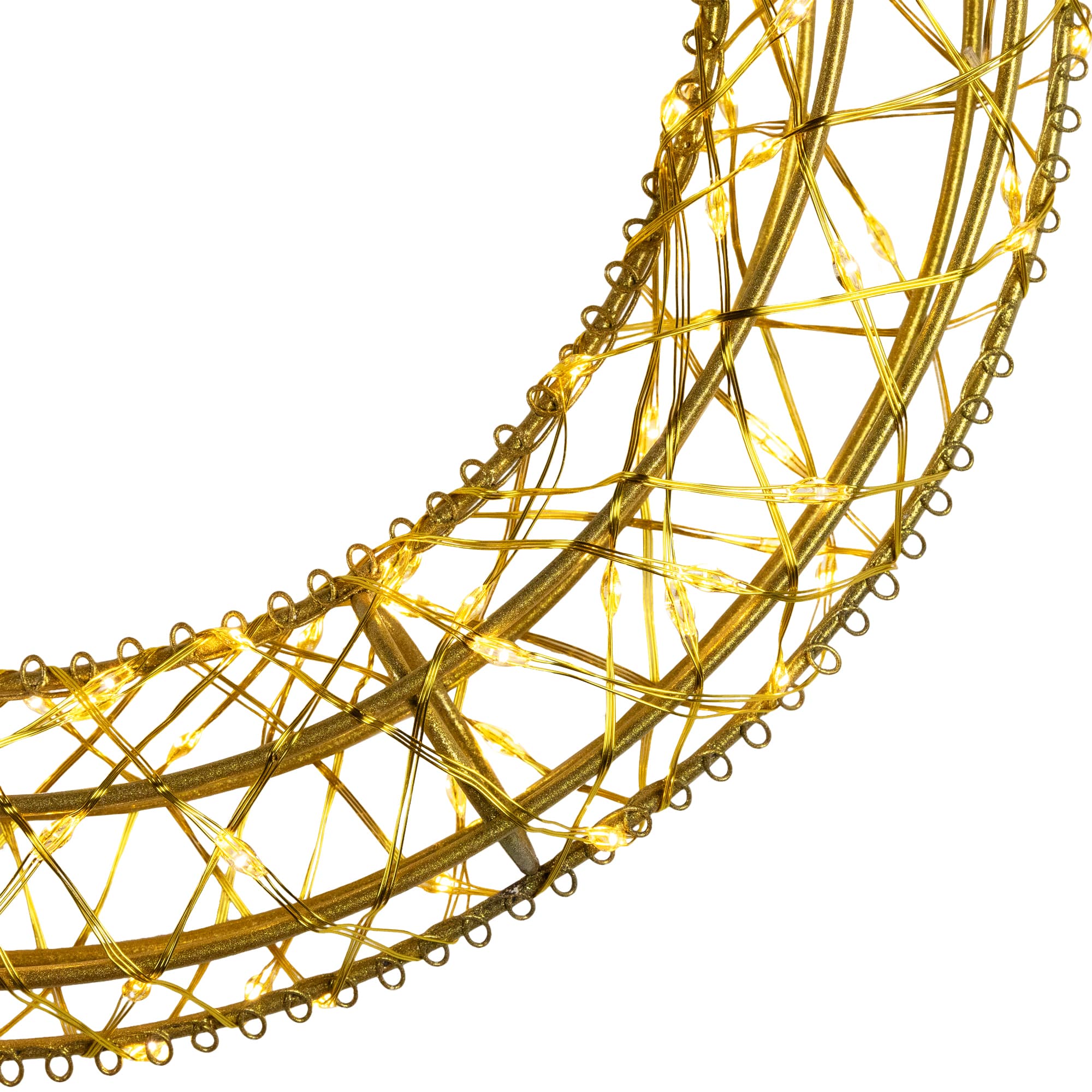 LED Lighted Hanging Christmas Wreath Decorations - 18&#x22; -  Set of 2 - Gold Lights