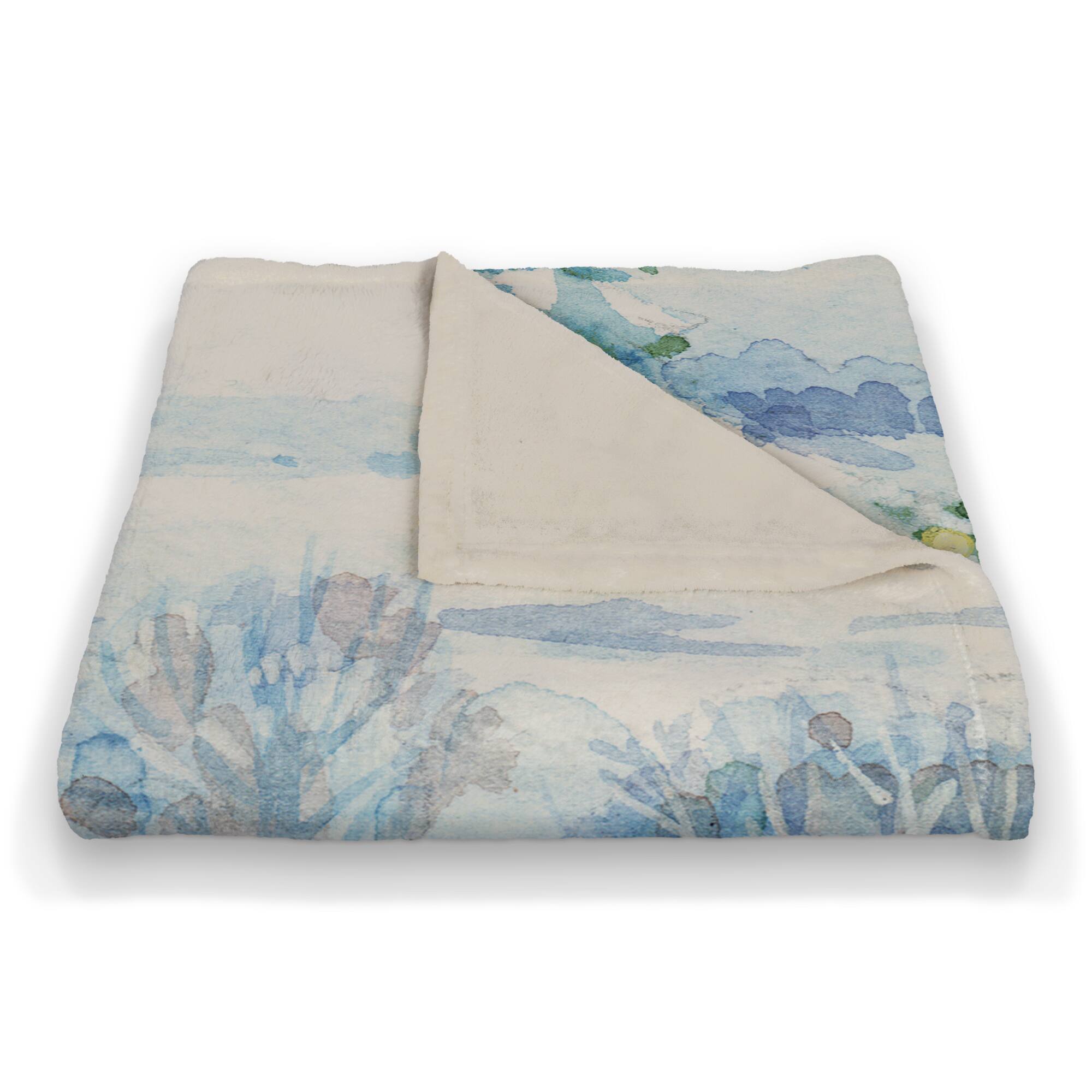 Watercolor Winter Cabin 50x60 Coral Fleece Blanket