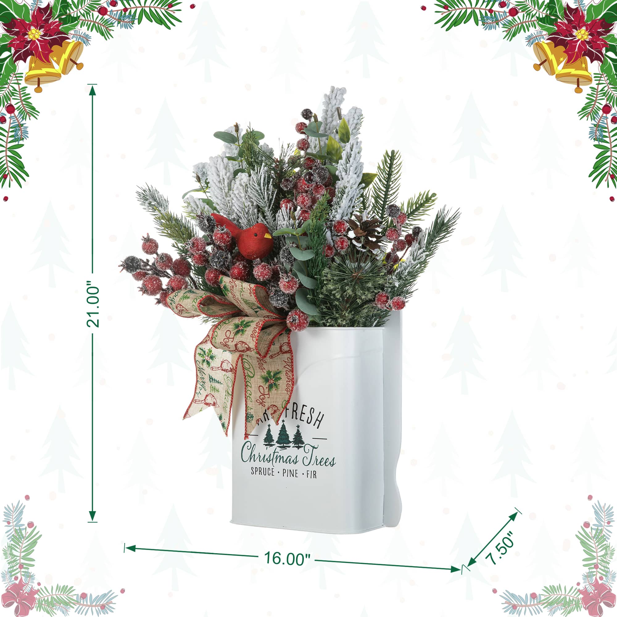 Glitzhome&#xAE; 21&#x22; Christmas Pine Needle &#x26; Berry Ribbon Centerpiece