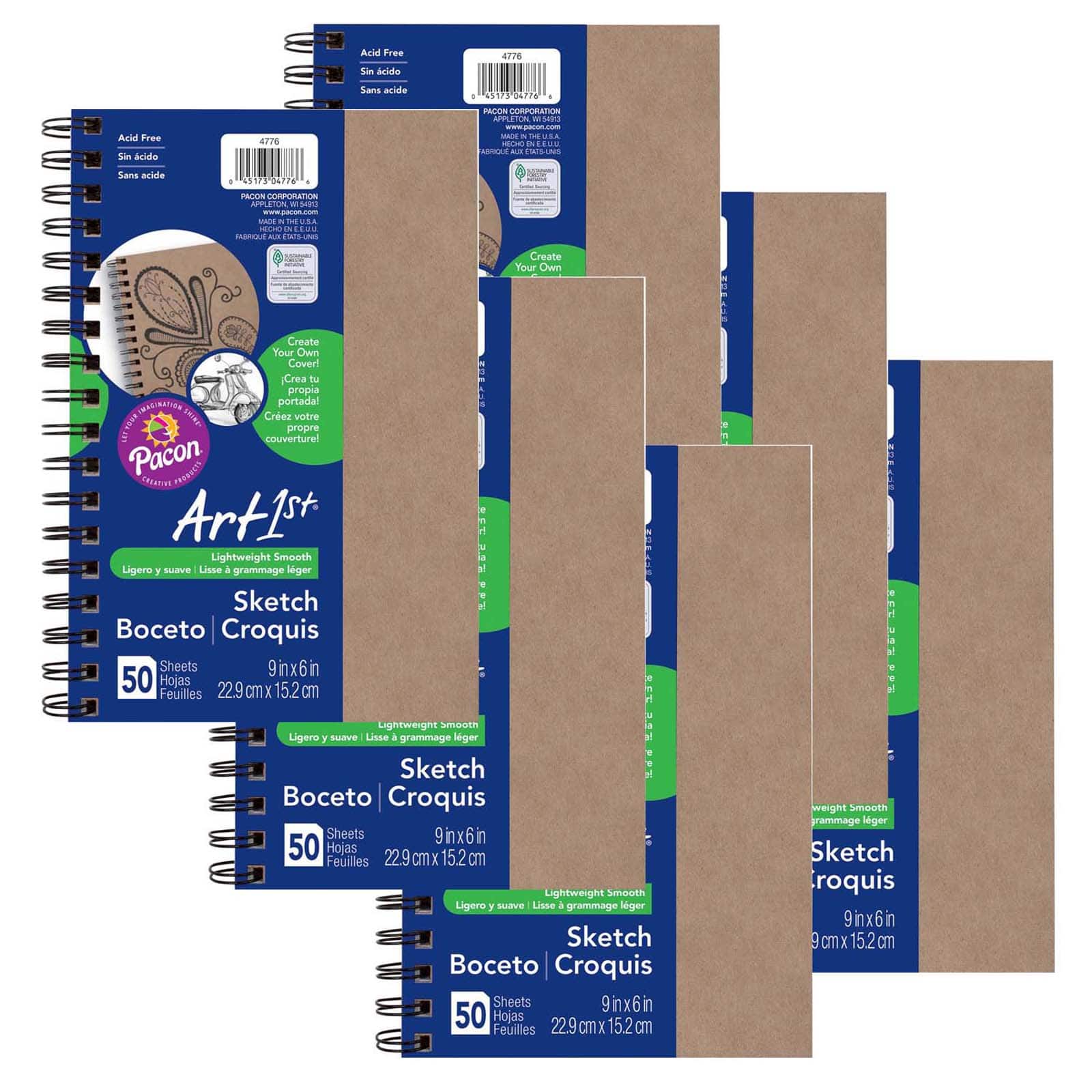 Pacon® UCreate® 9" x 6" Natural Chip Cover Create Your Own Cover Sketch Diary, 6ct.