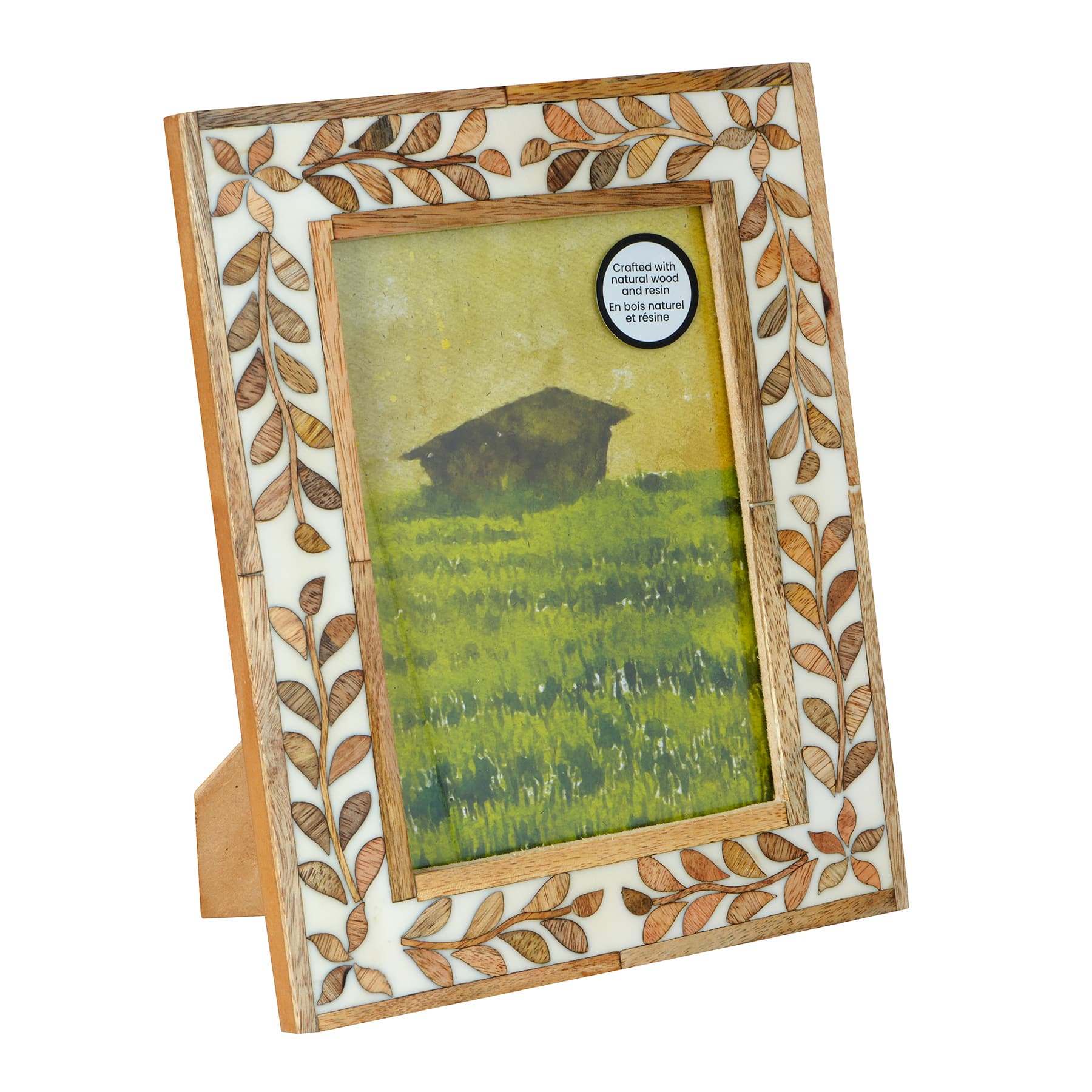 5&#x22; x 7&#x22; Brown &#x26; White Leaf Wood Tabletop Frame, Atelier by Studio D&#xE9;cor&#xAE;