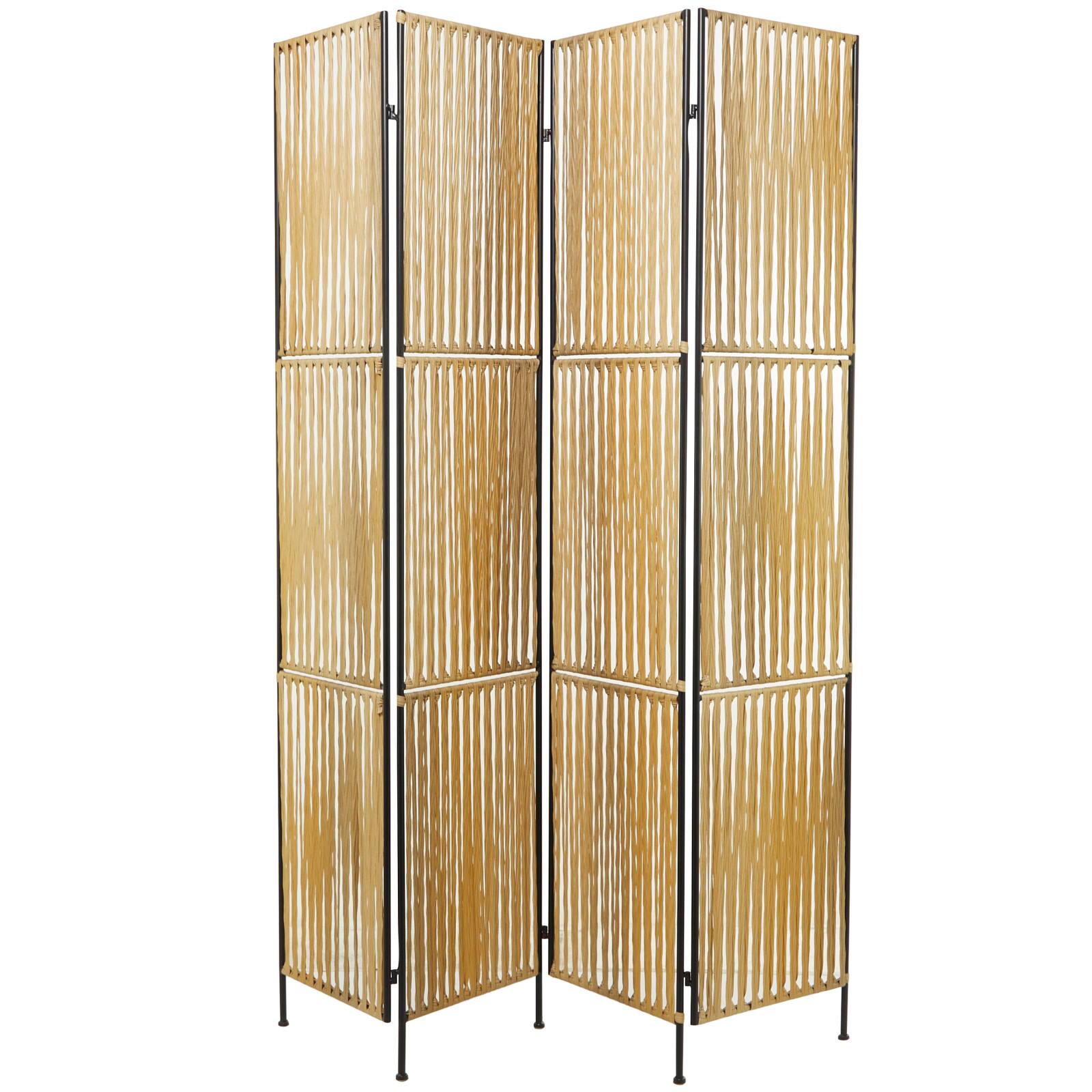 The Novogratz Light Brown Rattan Handmade Hinged Foldable Partition 4 Panel Room Divider Screen with Wrapped Seagrass Design 63" x 1" x 71"