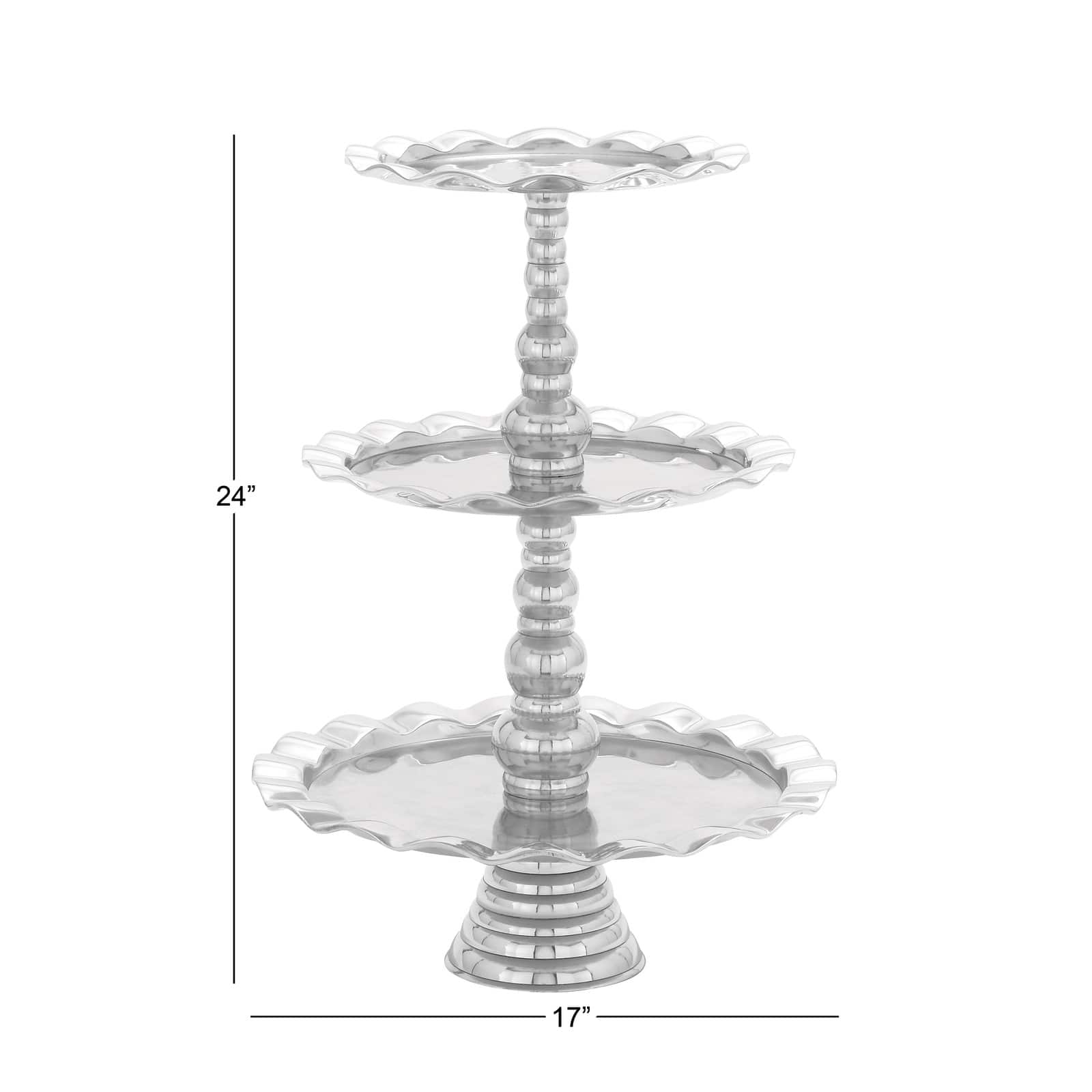 24&#x22; Silver Aluminum 3-Tier Tray Stand
