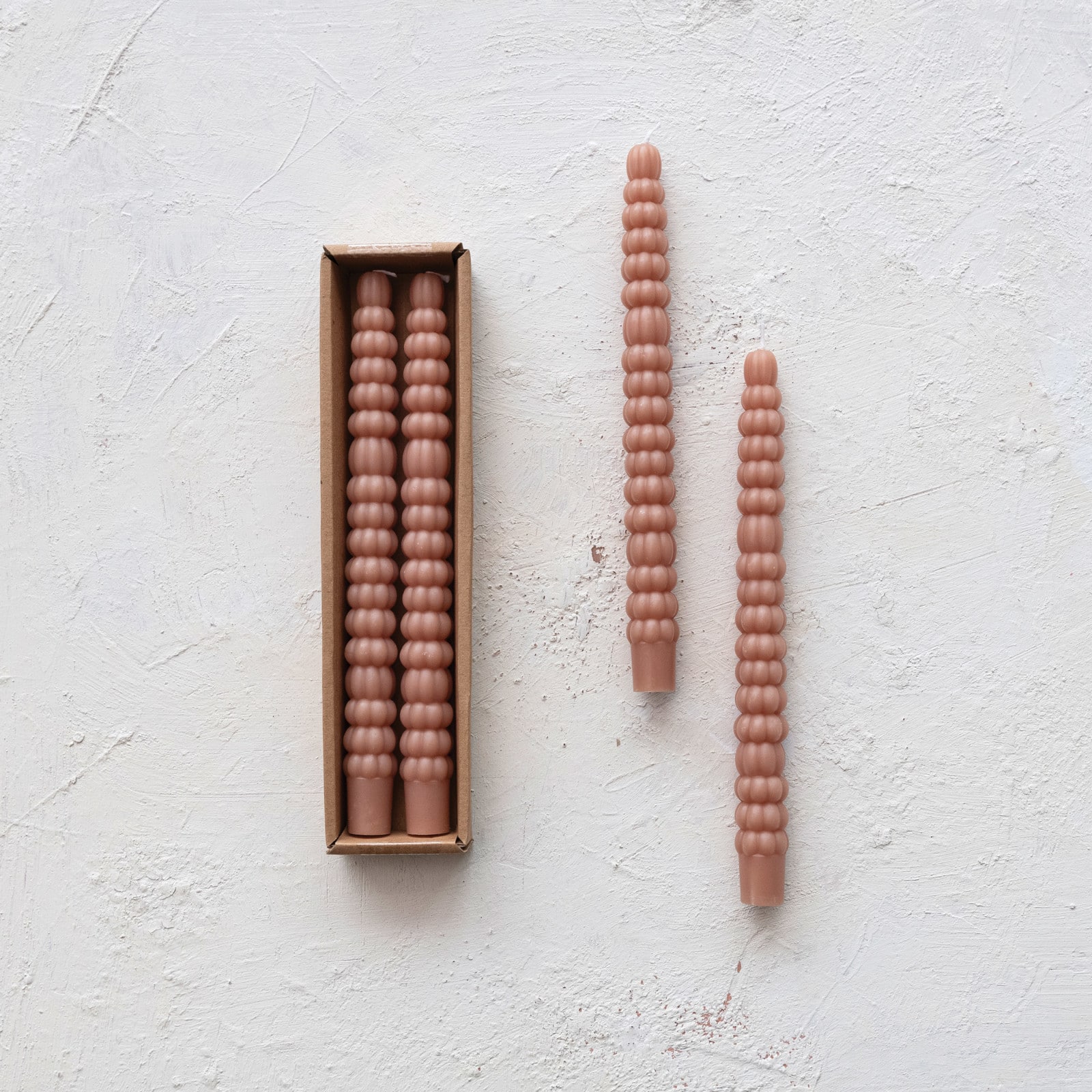 Hello Honey 10&#x22; Tan Unscented Pumpkin Shaped Taper Candles, 2ct.