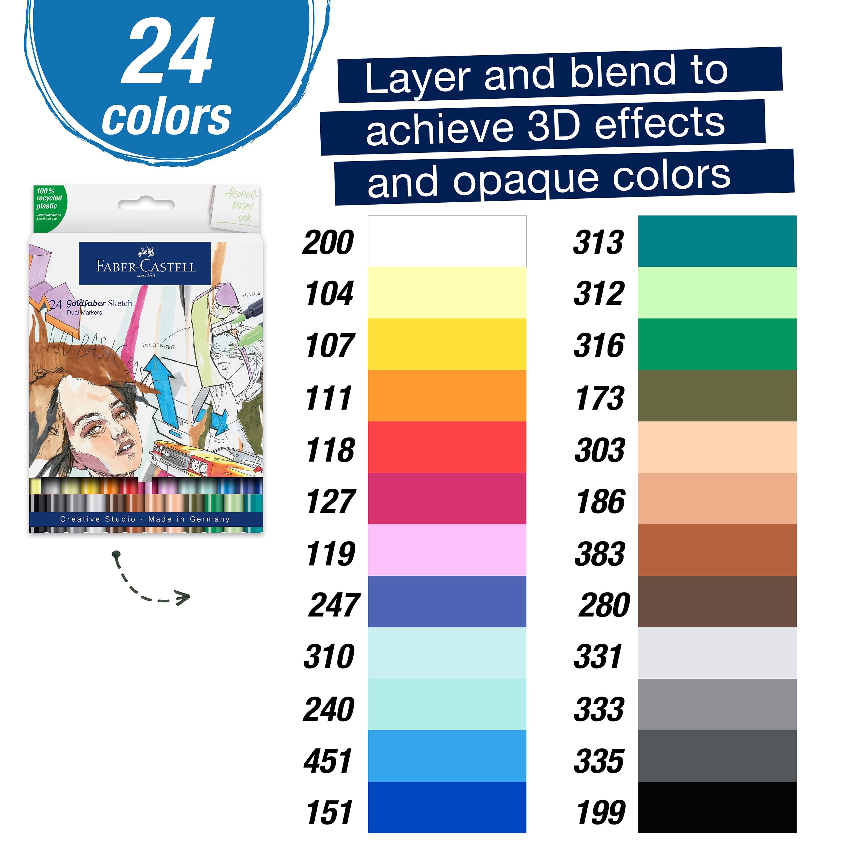 Faber-Castell® Goldfaber 24 Color Dual Tip Sketch Markers