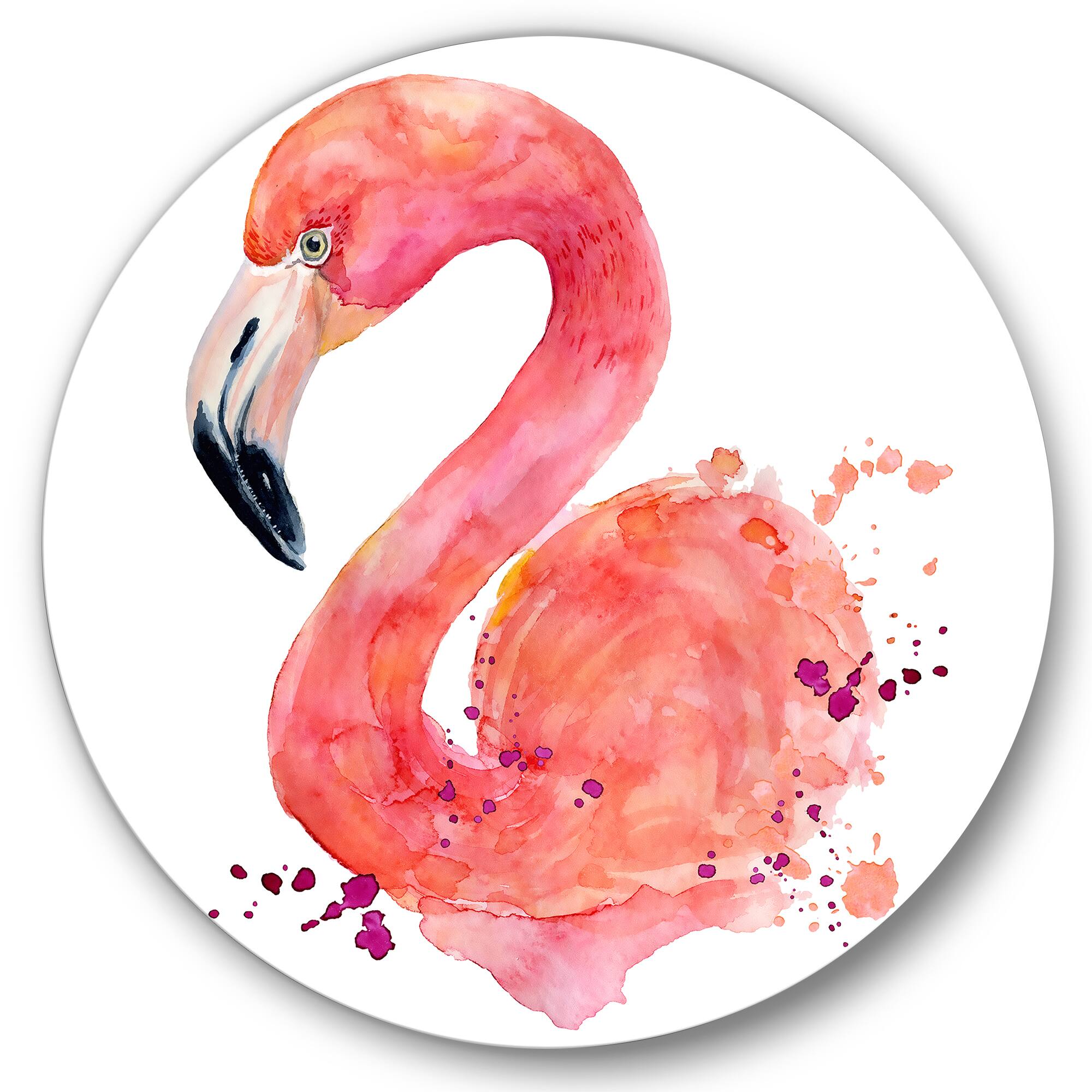 Designart - Portrait of Pink Flamingo I - Farmhouse Metal Circle Wall Art