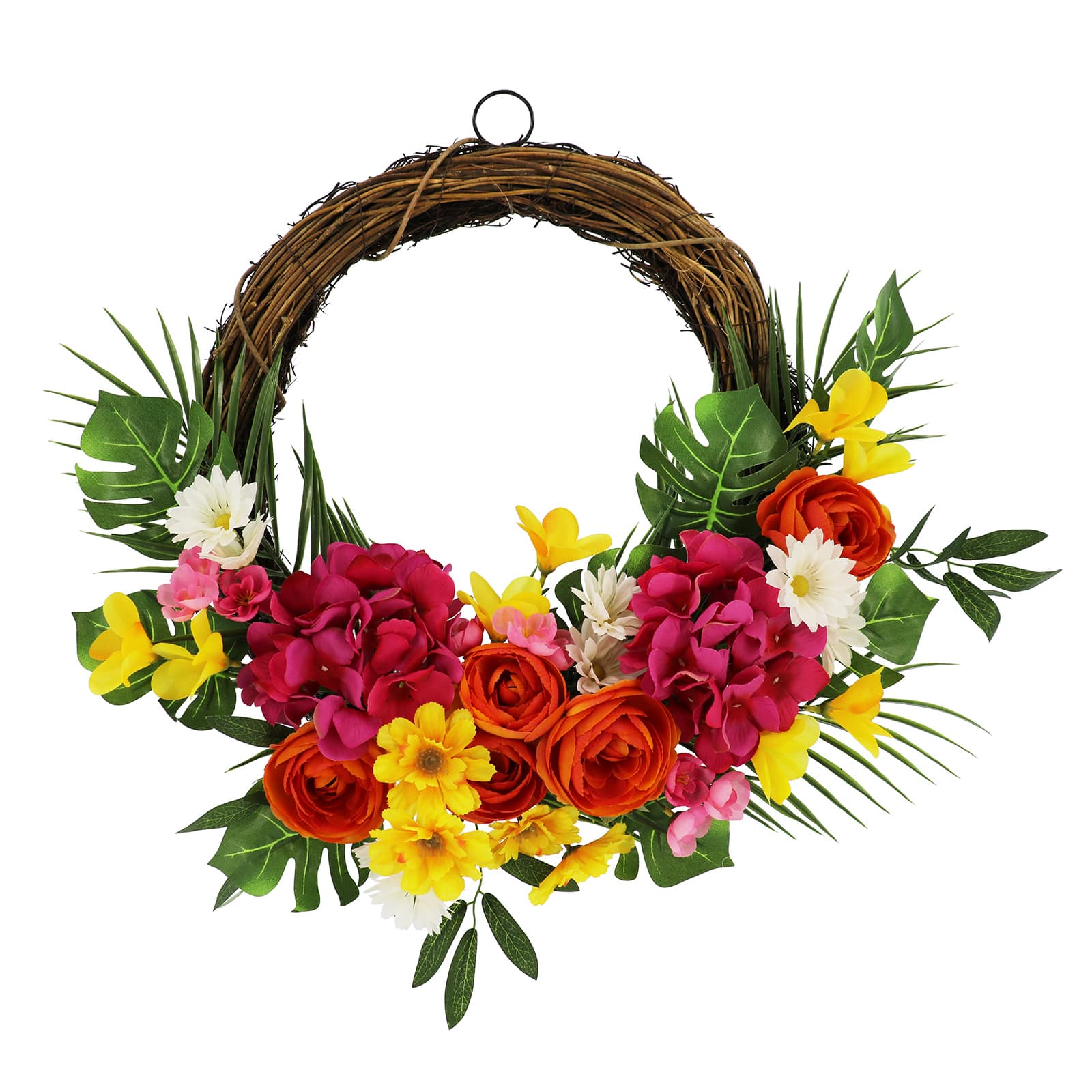 24&#x22; Pink, Orange &#x26; Yellow Mixed Tropical Flower Half Wreath by Ashland&#xAE;