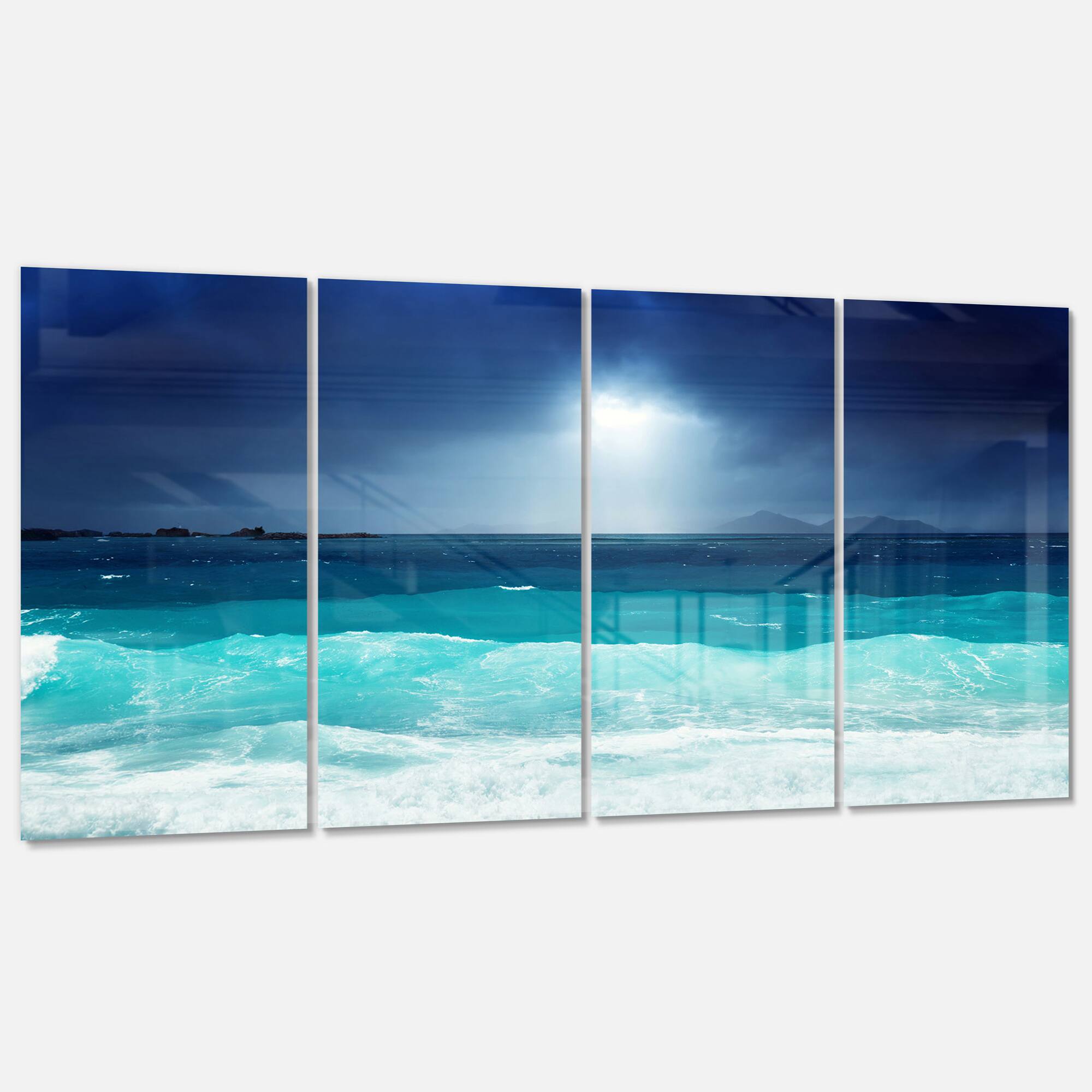 Designart - Neon Sea Waves under Dark Sky