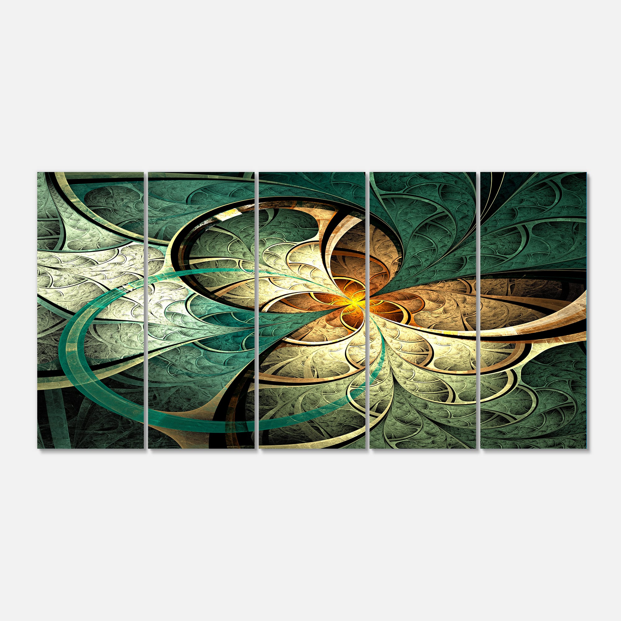 Designart - Dark Yellow Green Fractal Flower - Abstract Canvas Art Print