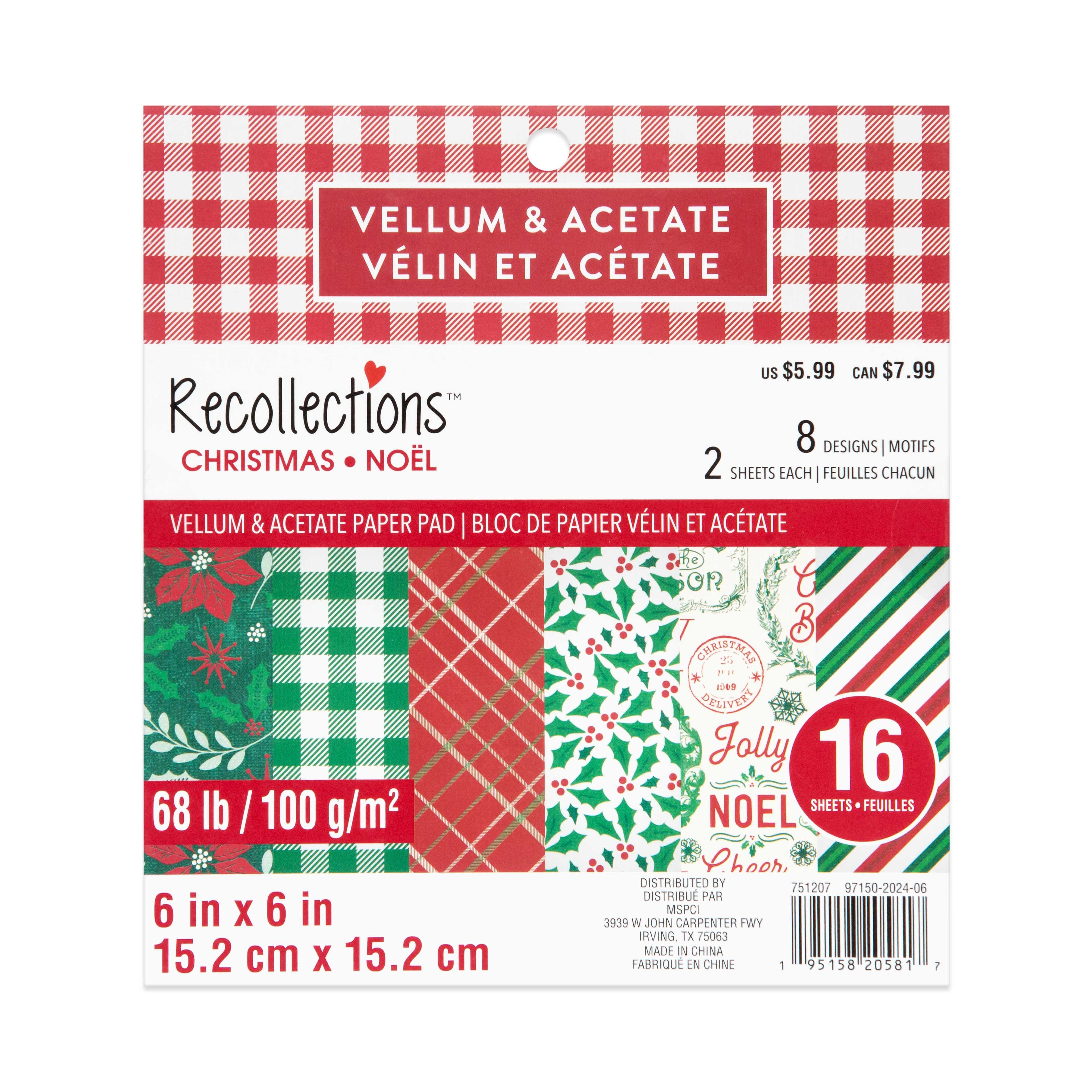 6&#x22; x 6&#x22; Christmas Vellum &#x26; Acetate Paper Pad by Recollections&#x2122;, 16 Sheets