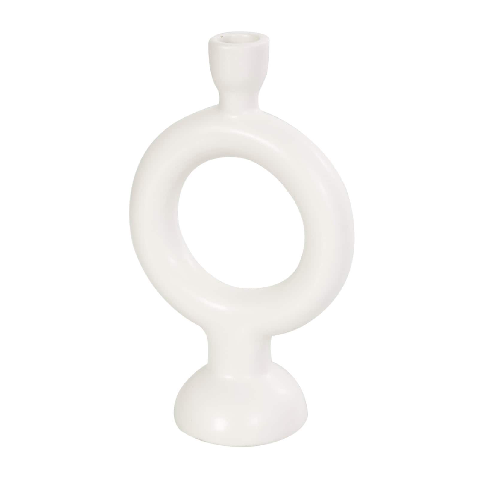 CosmoLiving by Cosmopolitan 9" Black & White Ceramic Geometric Ring Taper Candle Holder Set