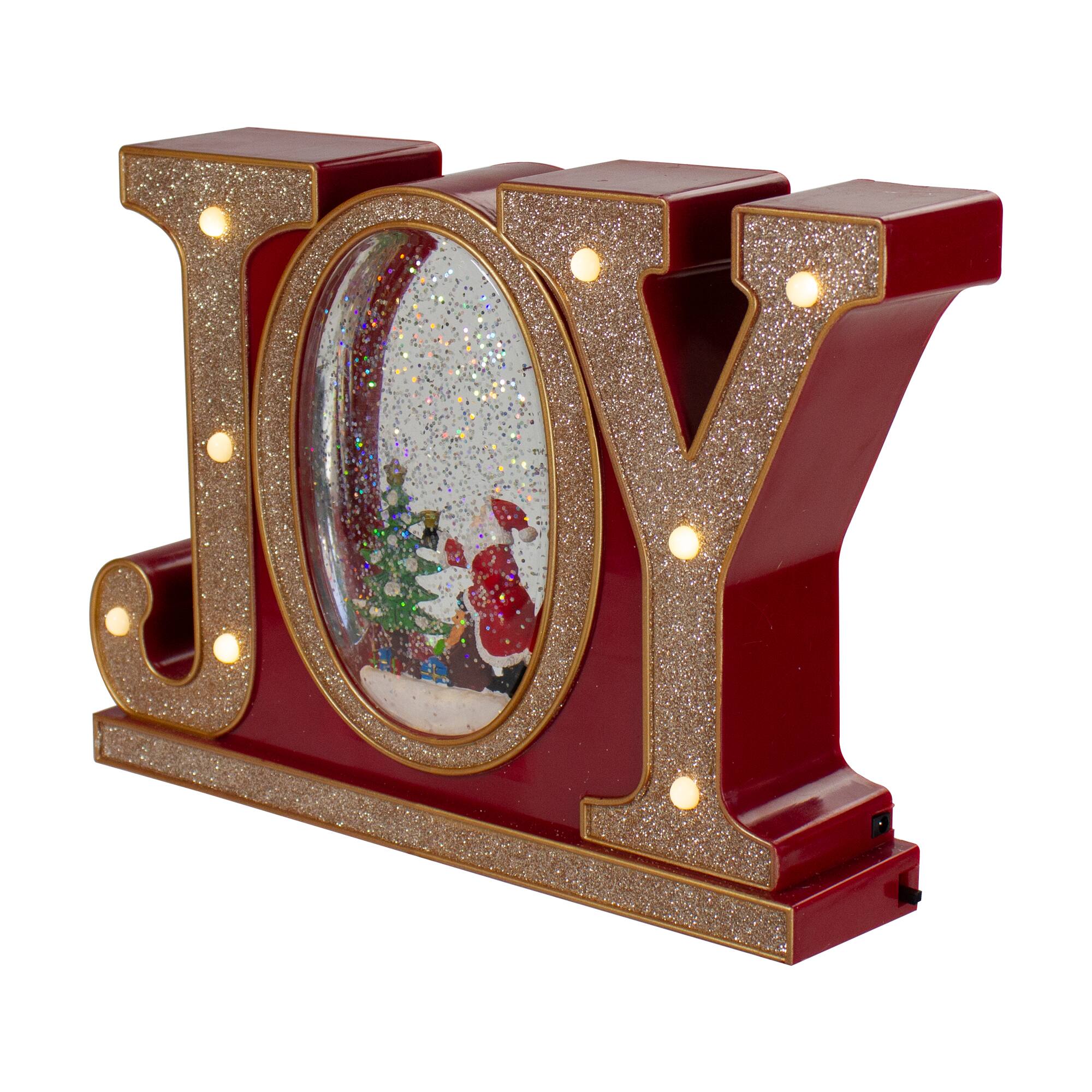 11&#x22; LED Lighted Red &#x26; Gold Joy Christmas Glitter Snow Globe