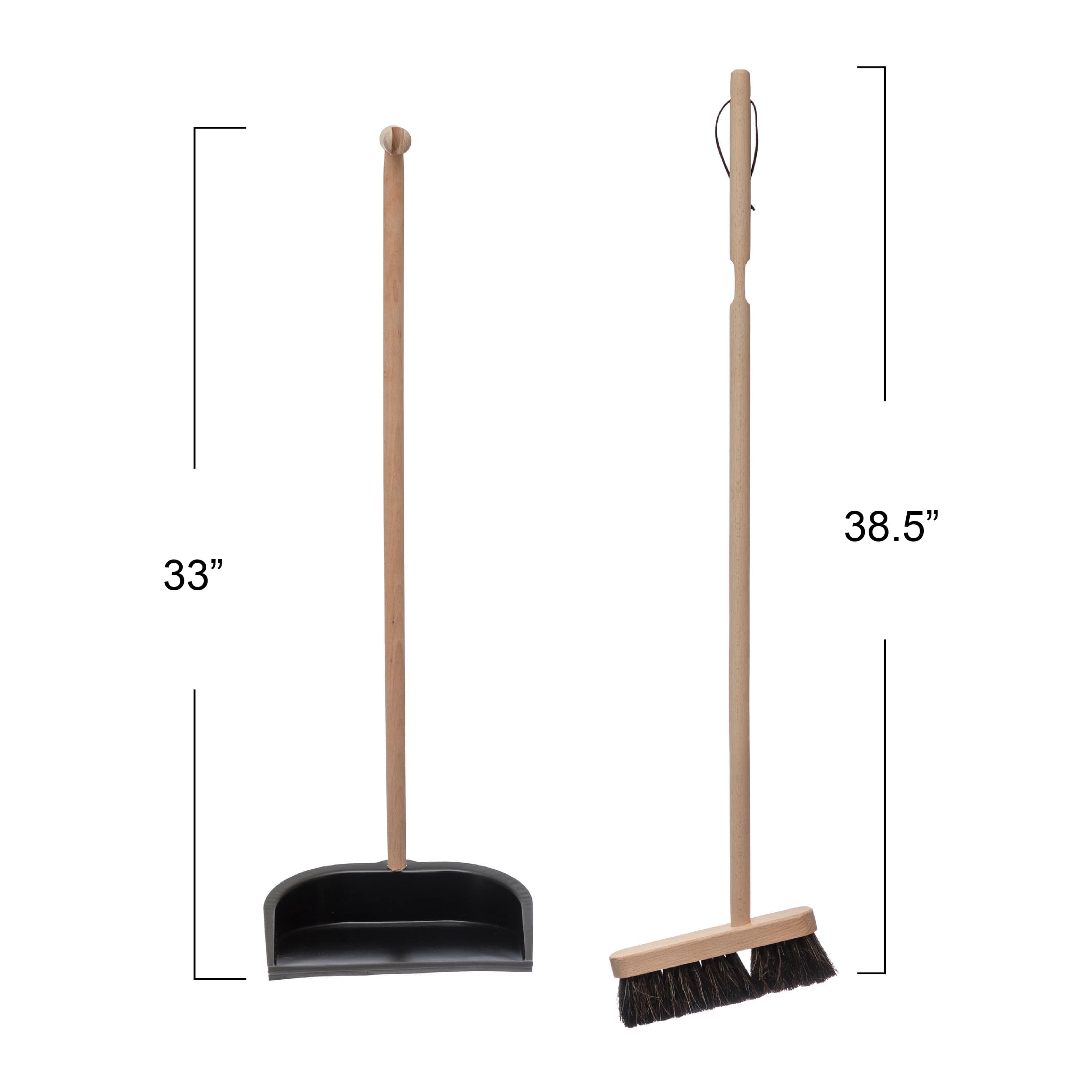 Hello Honey® Natural & Black Beech Wood Broom & Standing Metal Dust Pan Set