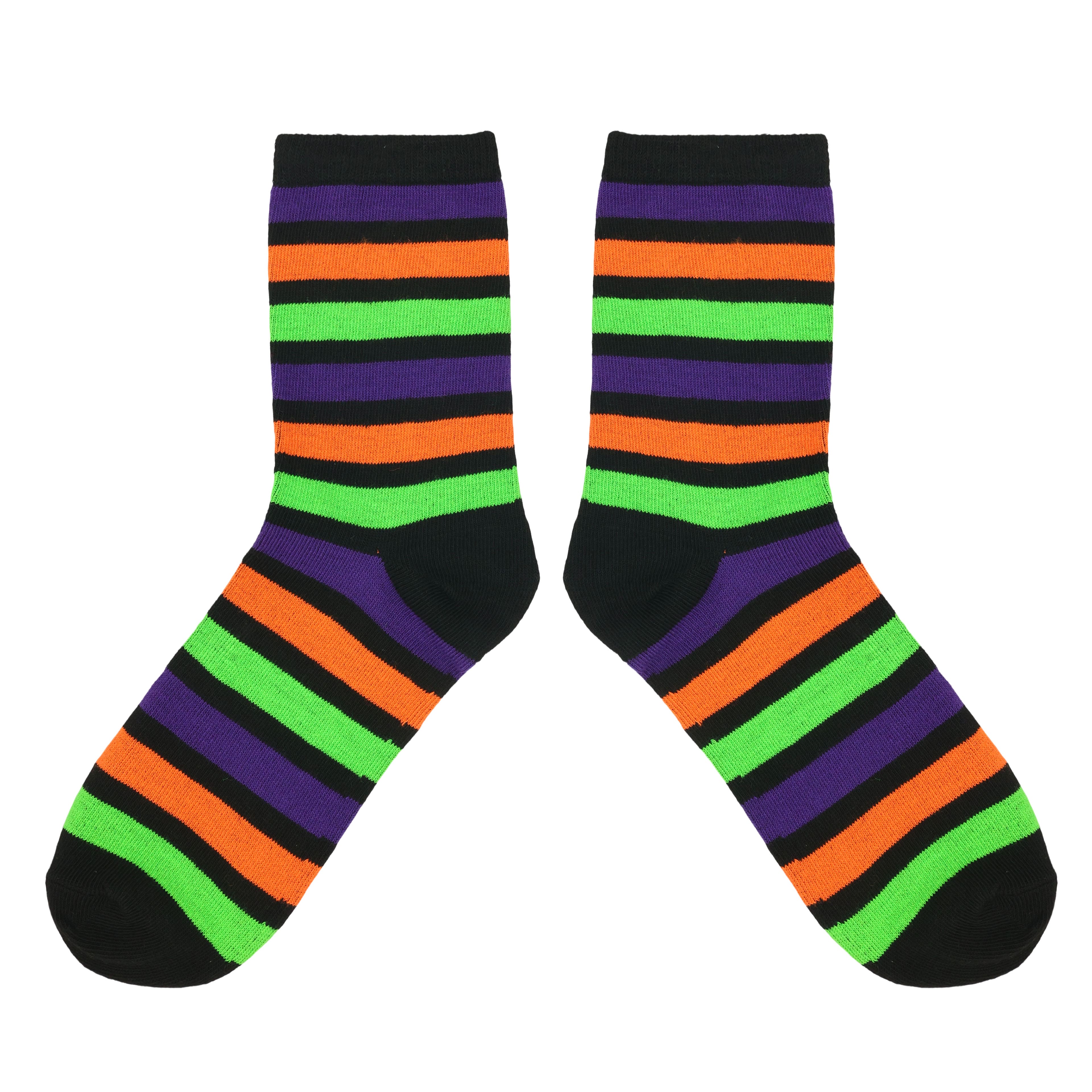 Neon Green, Orange &#x26; Black Stripes Adult Quarter Crew Socks by Celebrate It&#x2122;