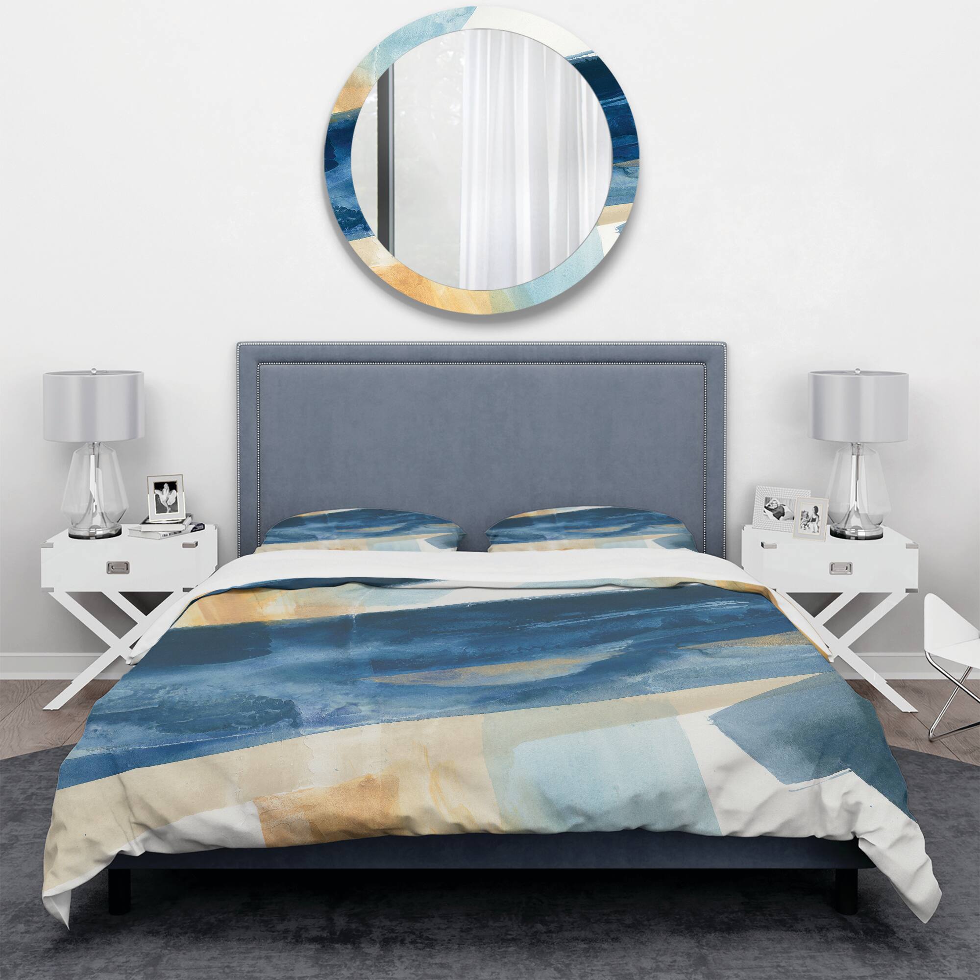 Designart &#x27;Indigo Panel I&#x27; Geometric Bedding Set - Duvet Cover &#x26; Shams