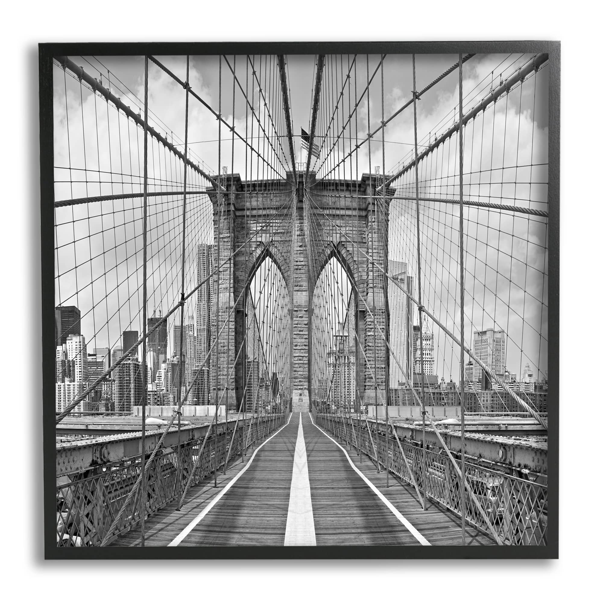 Stupell Industries Brooklyn Bridge Black White Industrial Landscape City Architecture Framed Wall Art