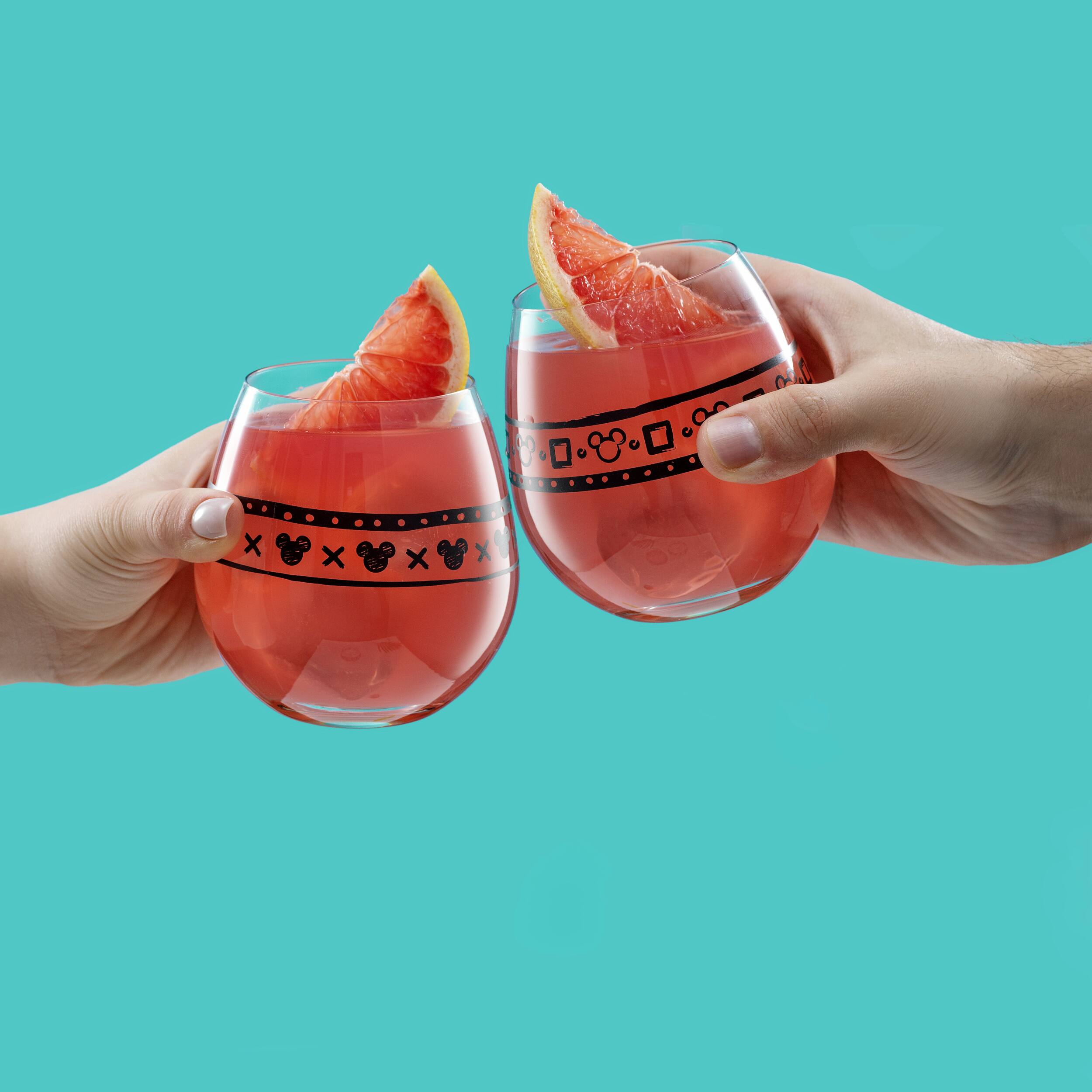 JoyJolt® Disney® 15oz. Geo Picnic Mickey Mouse Stemless Wine Glass Set, 4ct.