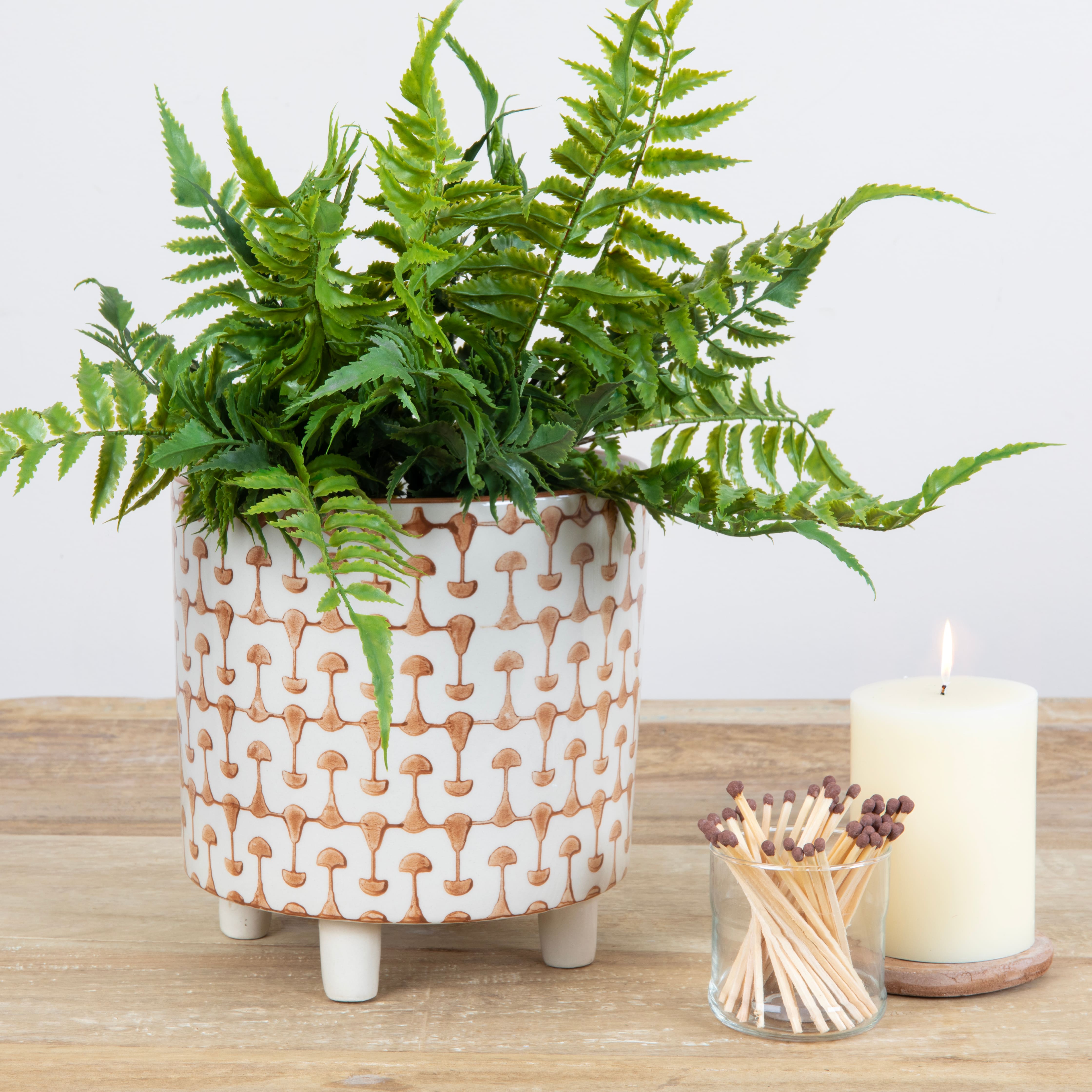 Hello Honey® 8" Footed Stoneware Planter with Abstract Print