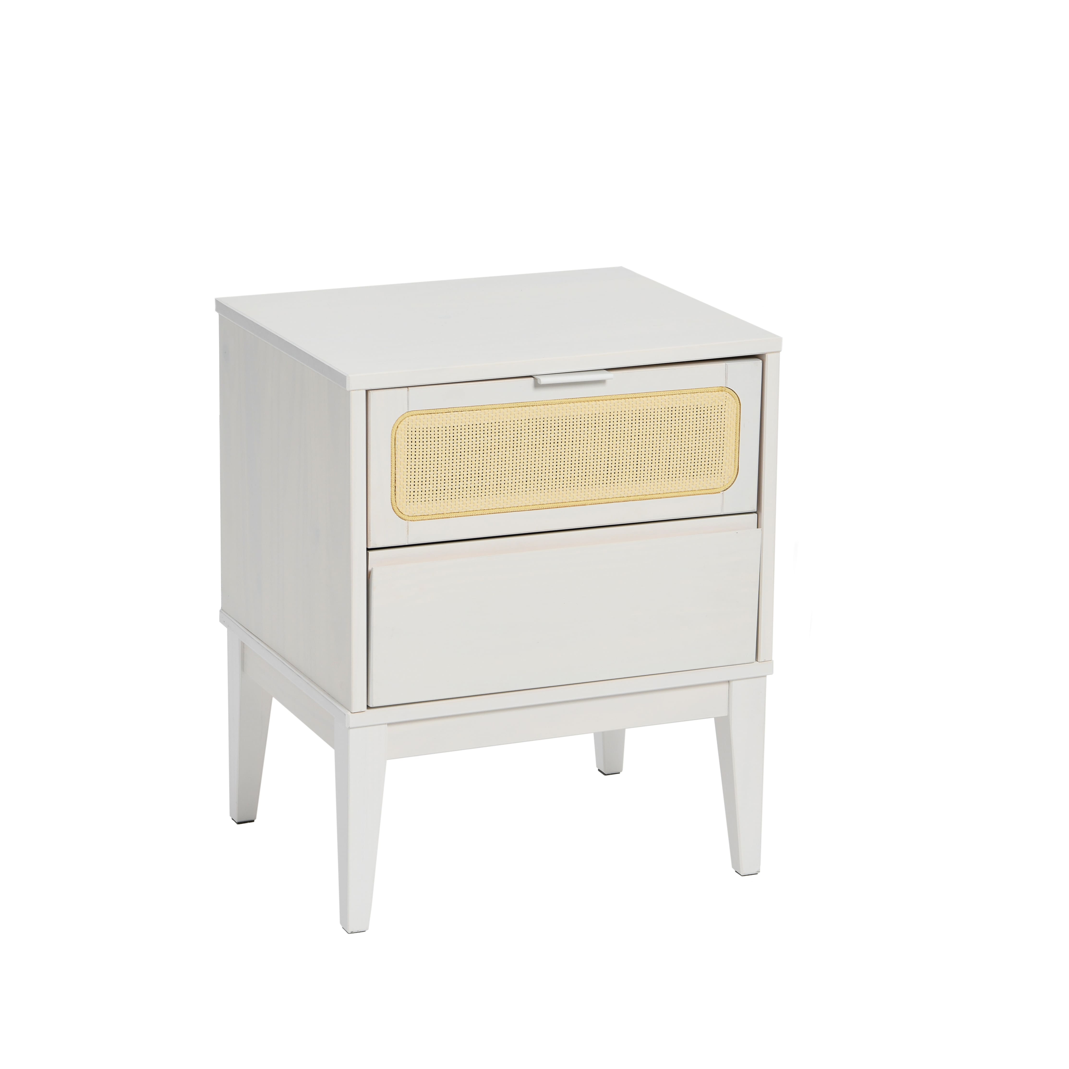 Crawford 24" Solid Wood Nightstand with Storage Drawers and Cane Detail