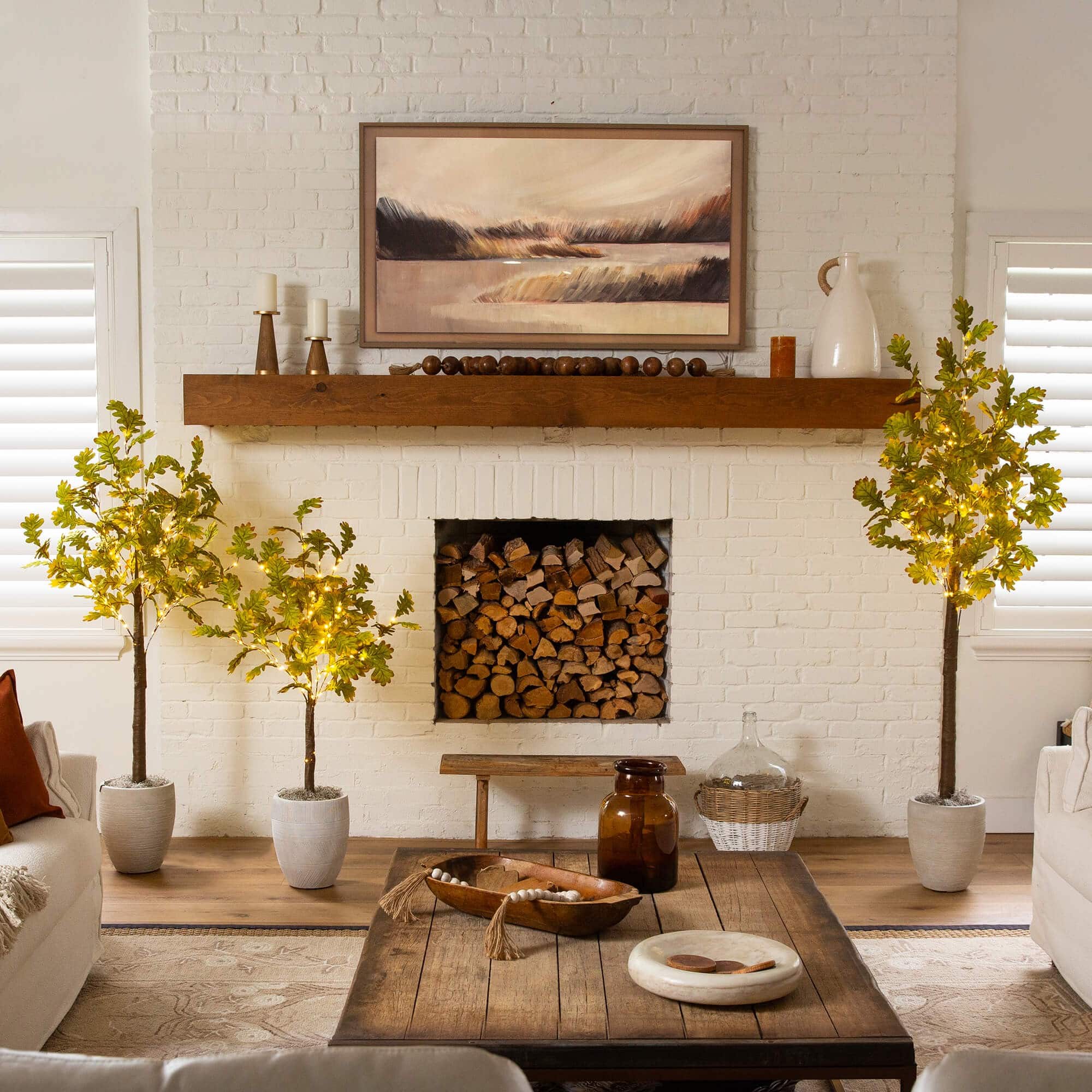 5ft. Pre-Lit Green Autumn Oak Artificial Fall Tree with 200 Warm White LED Lights