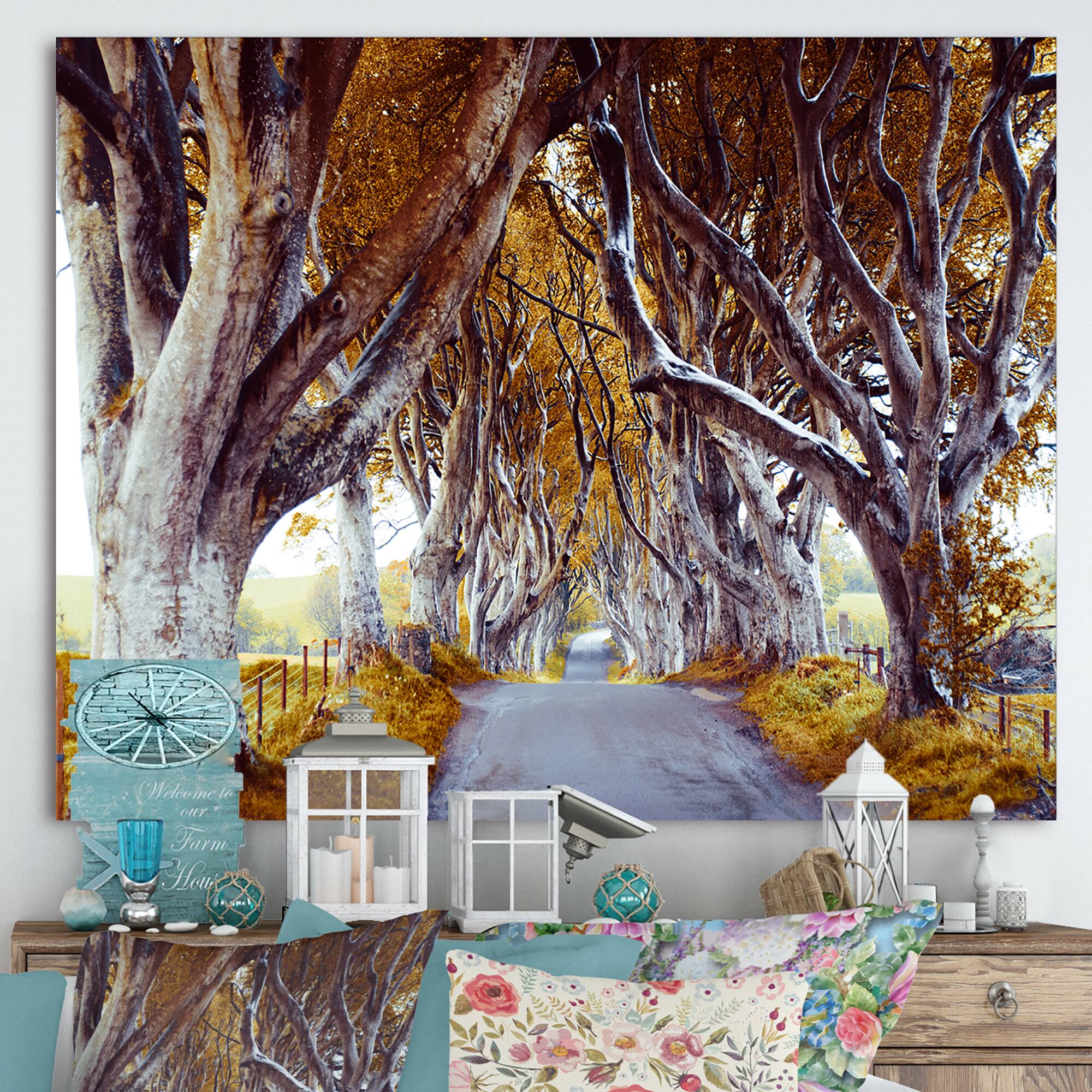 Designart - Majestic Tree Alley - Traditional Canvas Wall Art Print