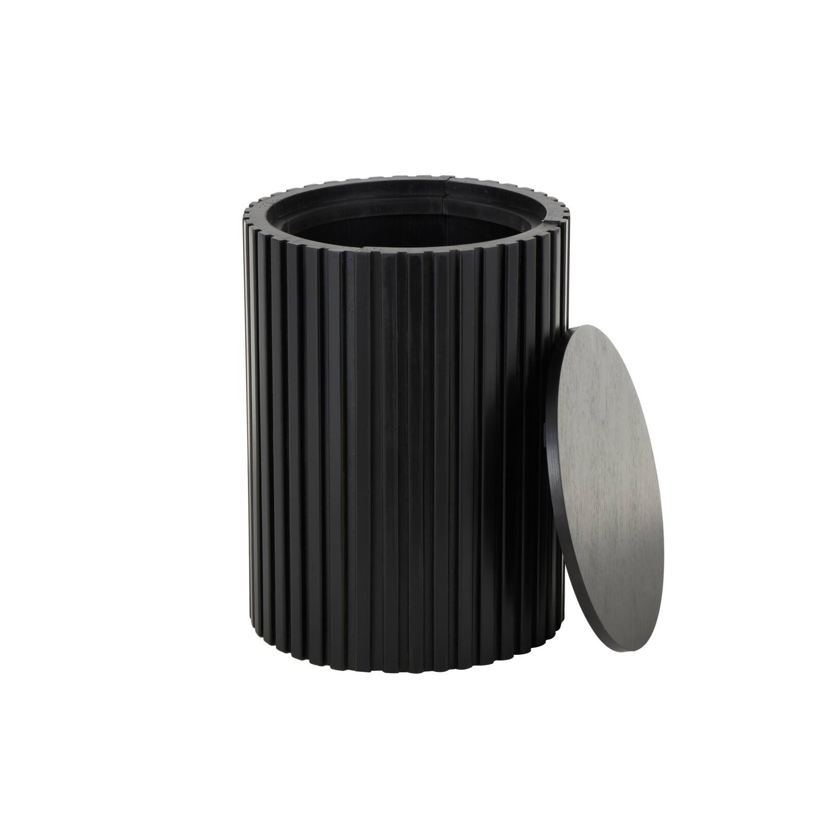 21.25" Black Wood Handmade Ribbed Side End Accent Table with Slatted Base