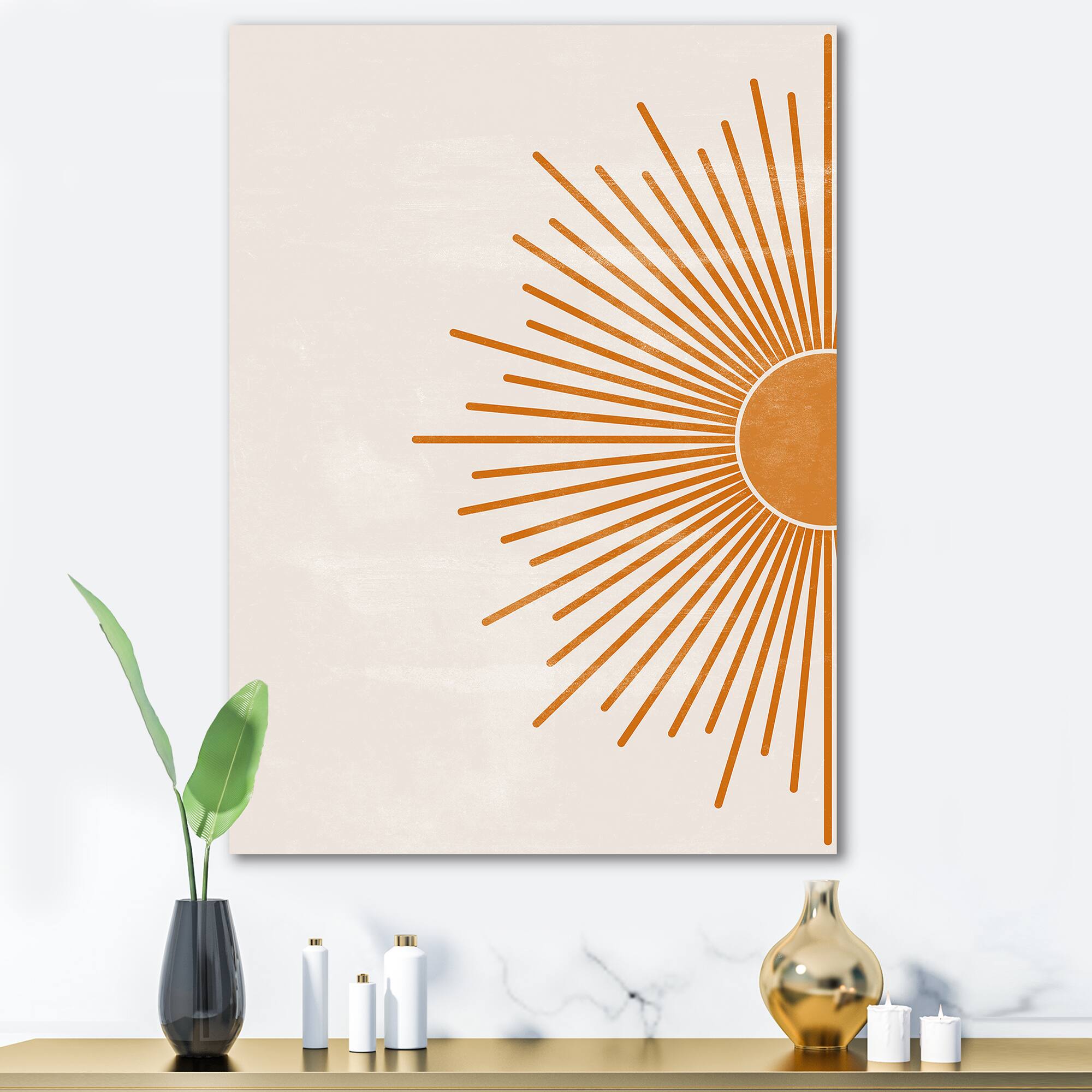 Designart - Orange Sun Print I - Modern Canvas Wall Art Print