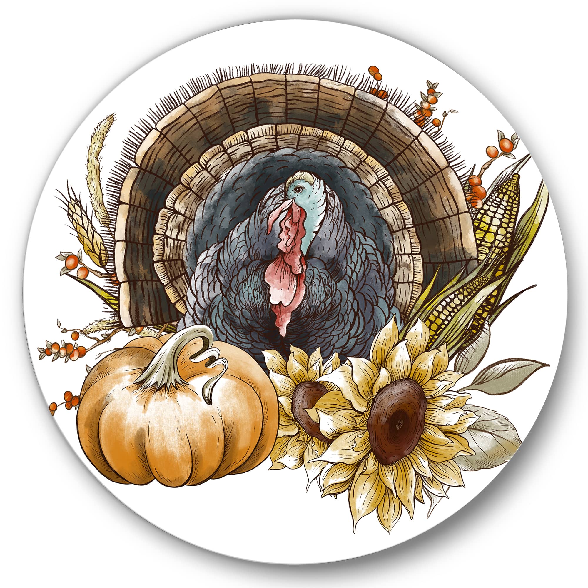 Designart Thanksgiving Vintage Turkey Farmhouse Circle Wall Art