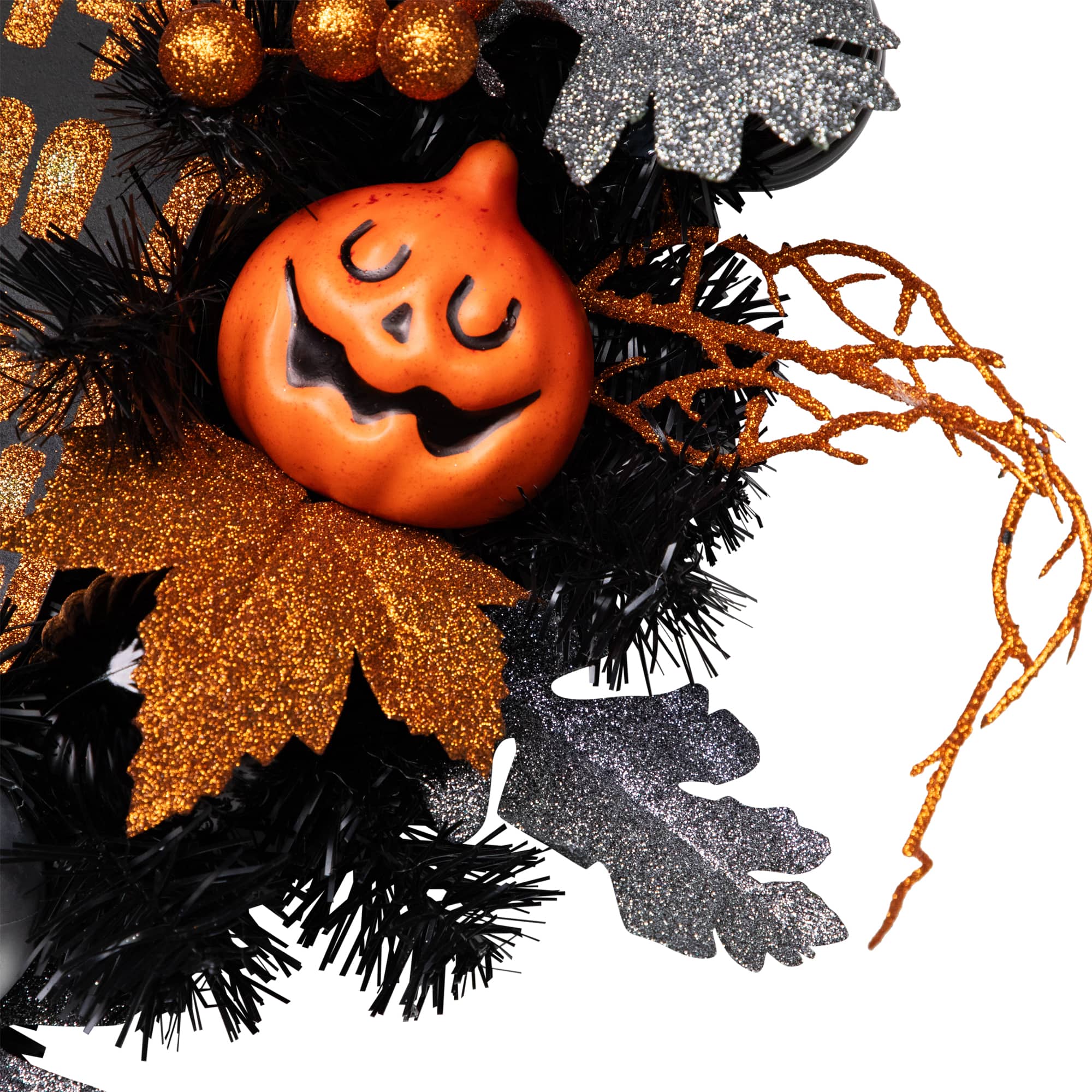 24'' Unlit Orange and Black Haunted House Halloween Wreath