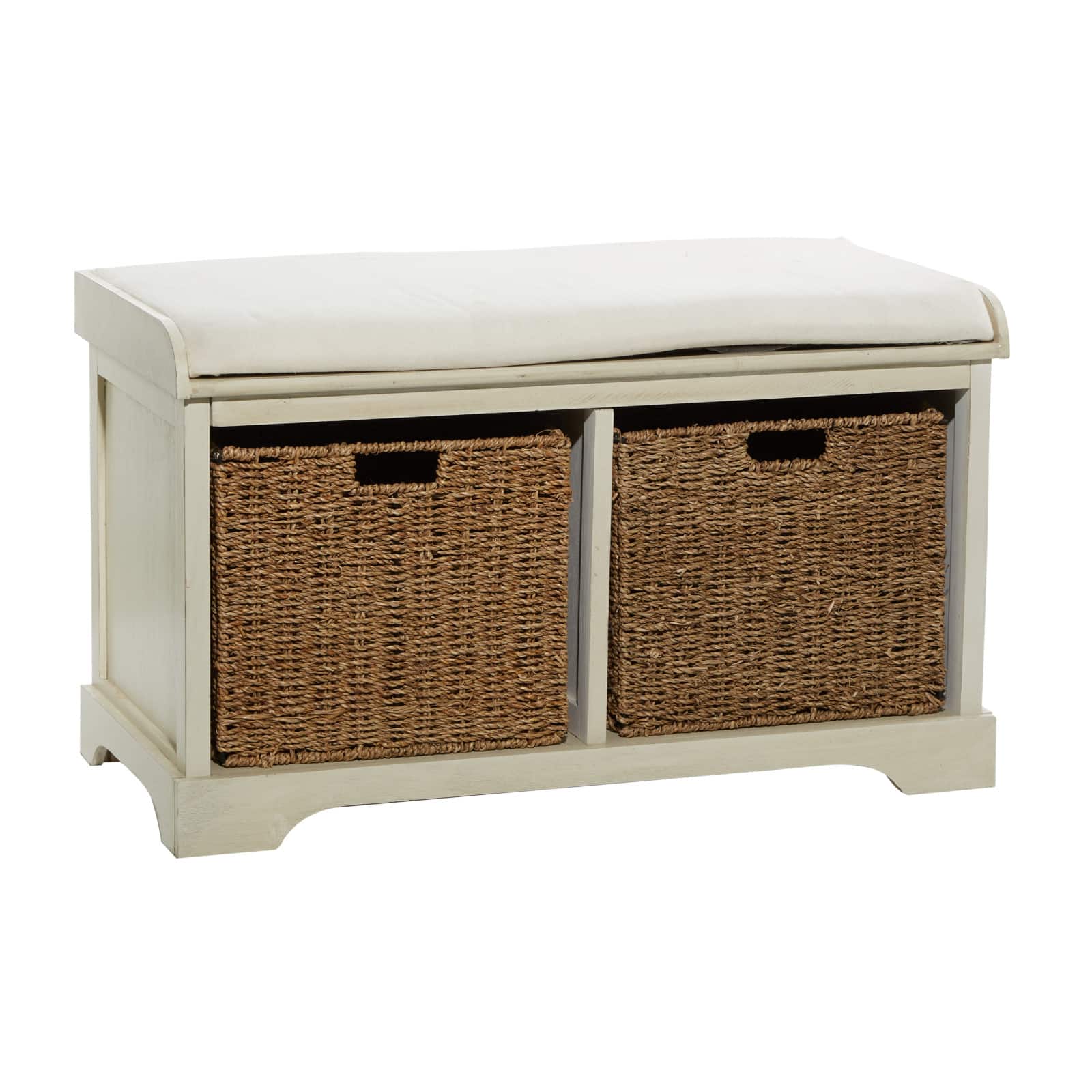 White Traditional Wood Storage Bench, 20" x 34"