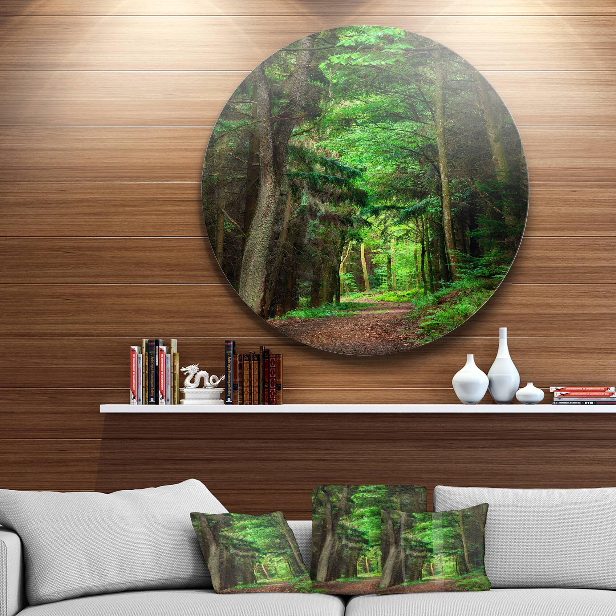 Designart - Dreamy Greenery in Dense Forest&#x27; Forest Metal Circle Wall Art