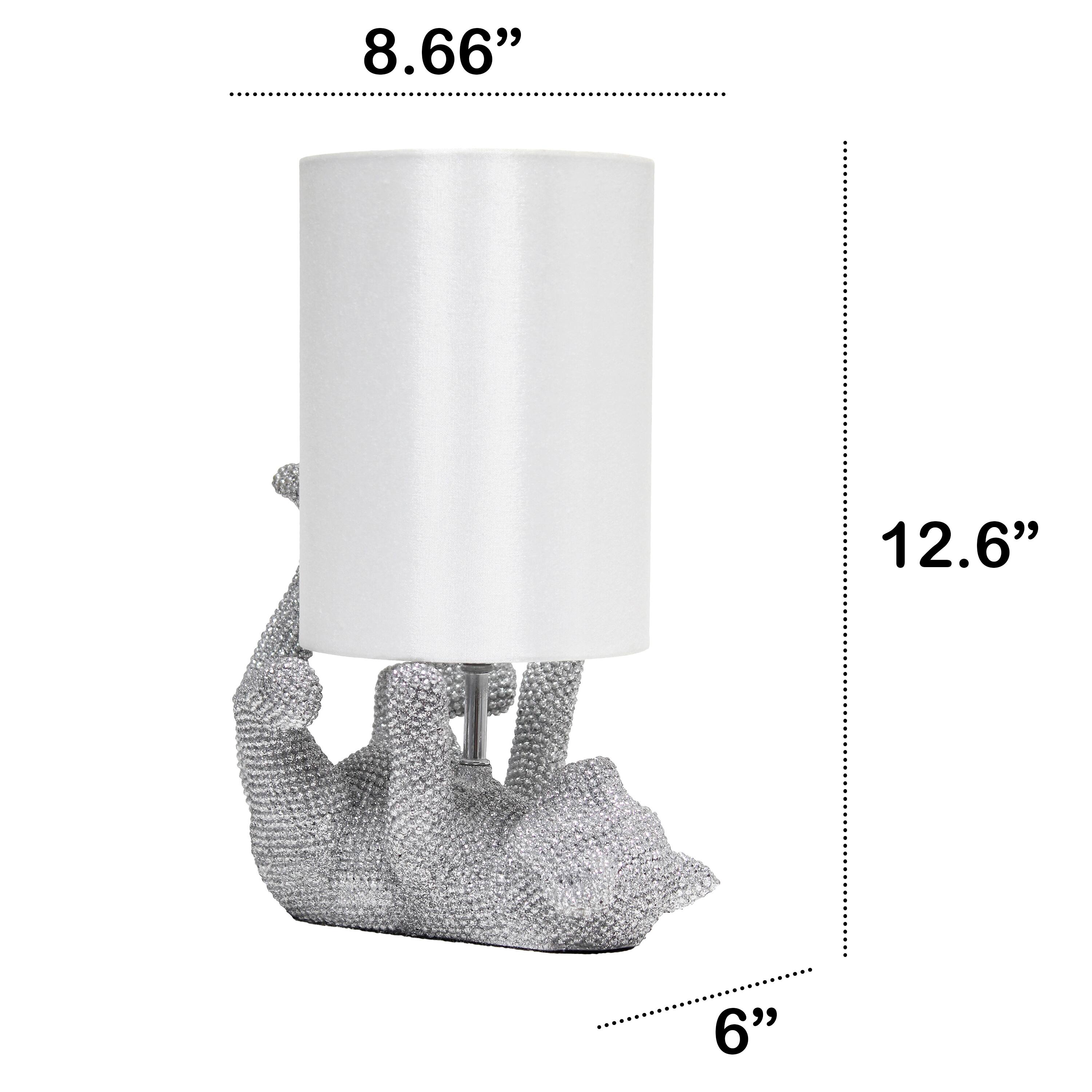 Lalia Home 12.6" Silver Diamond Studded Cat Table Lamp with Faux Silk Shade