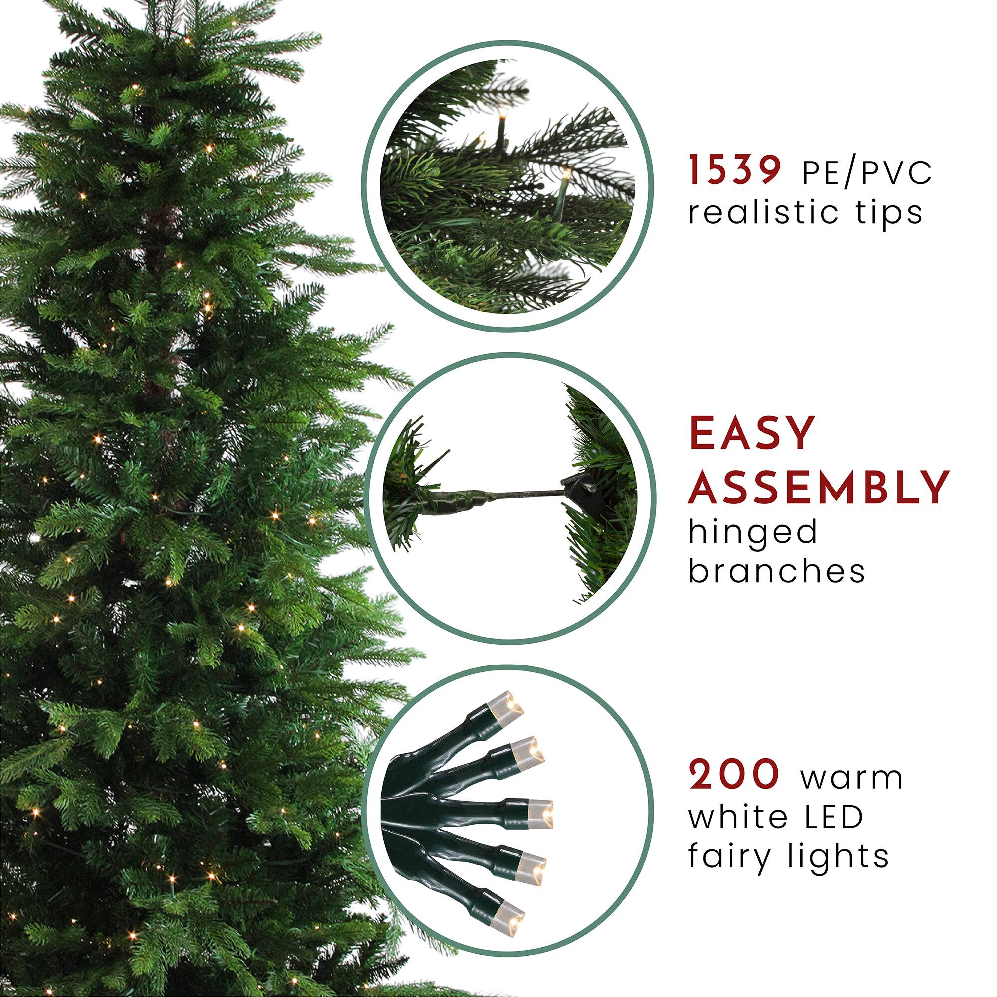 6ft. Pre-Lit Oregon Noble Fir Slim Artificial Christmas Tree in Decorative Planter, Warm White LED Lights