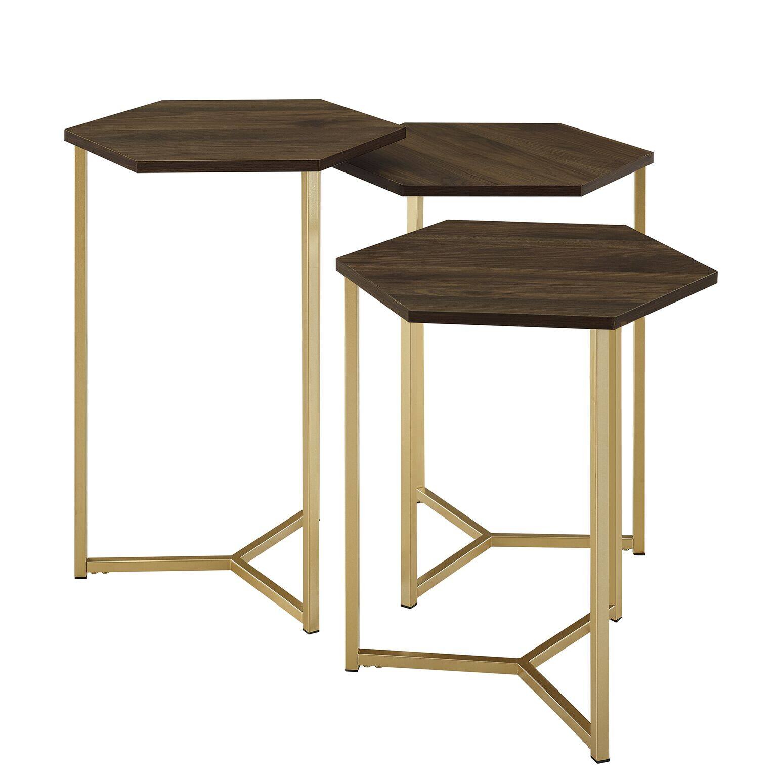 Walker Edison Dark Walnut/Gold Hexagon Modern Nesting Tables Set | Michaels