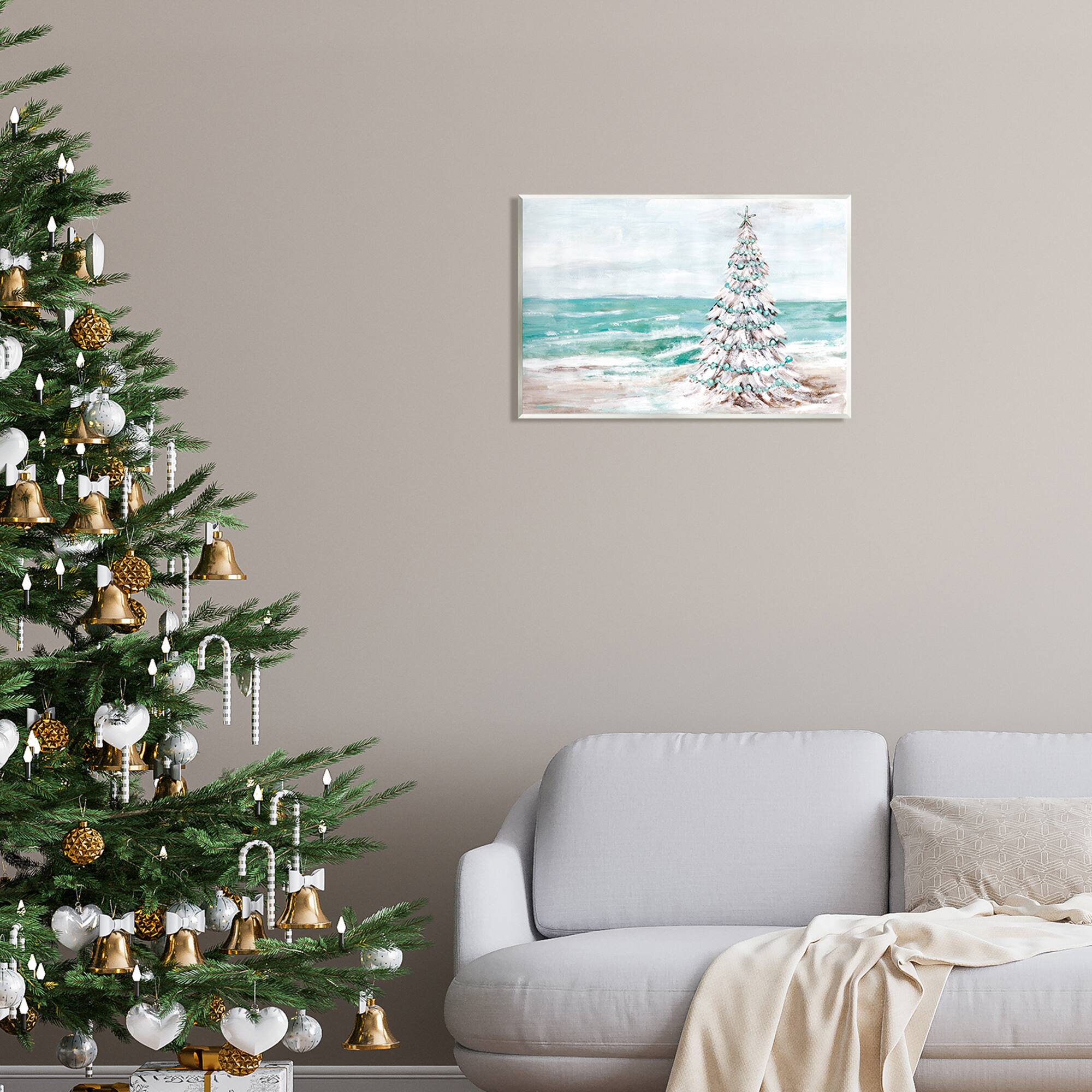 Stupell Industries Snowy Christmas Tree Beach Shore Wall Plaque Art