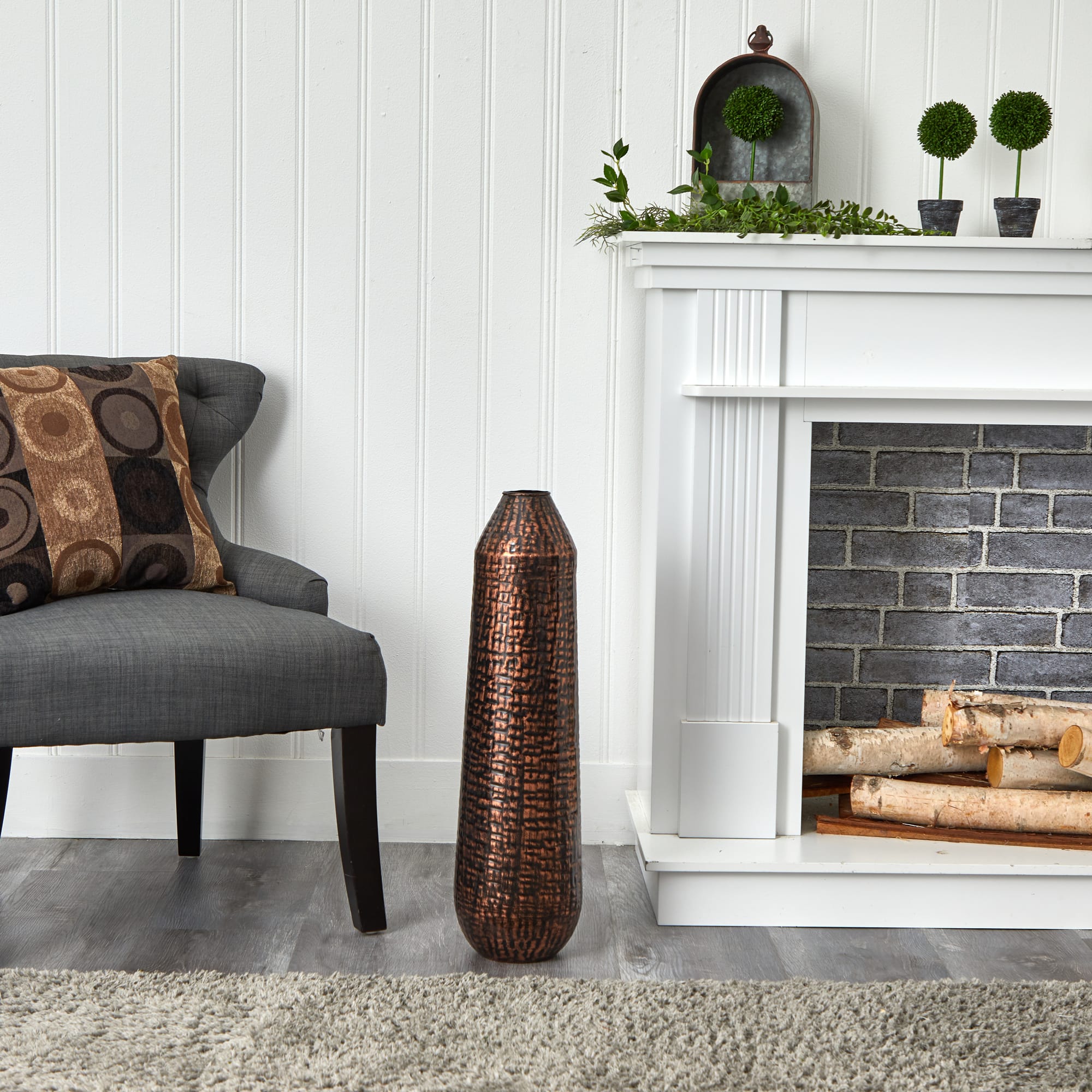 26" Embossed Metal Tower Vase