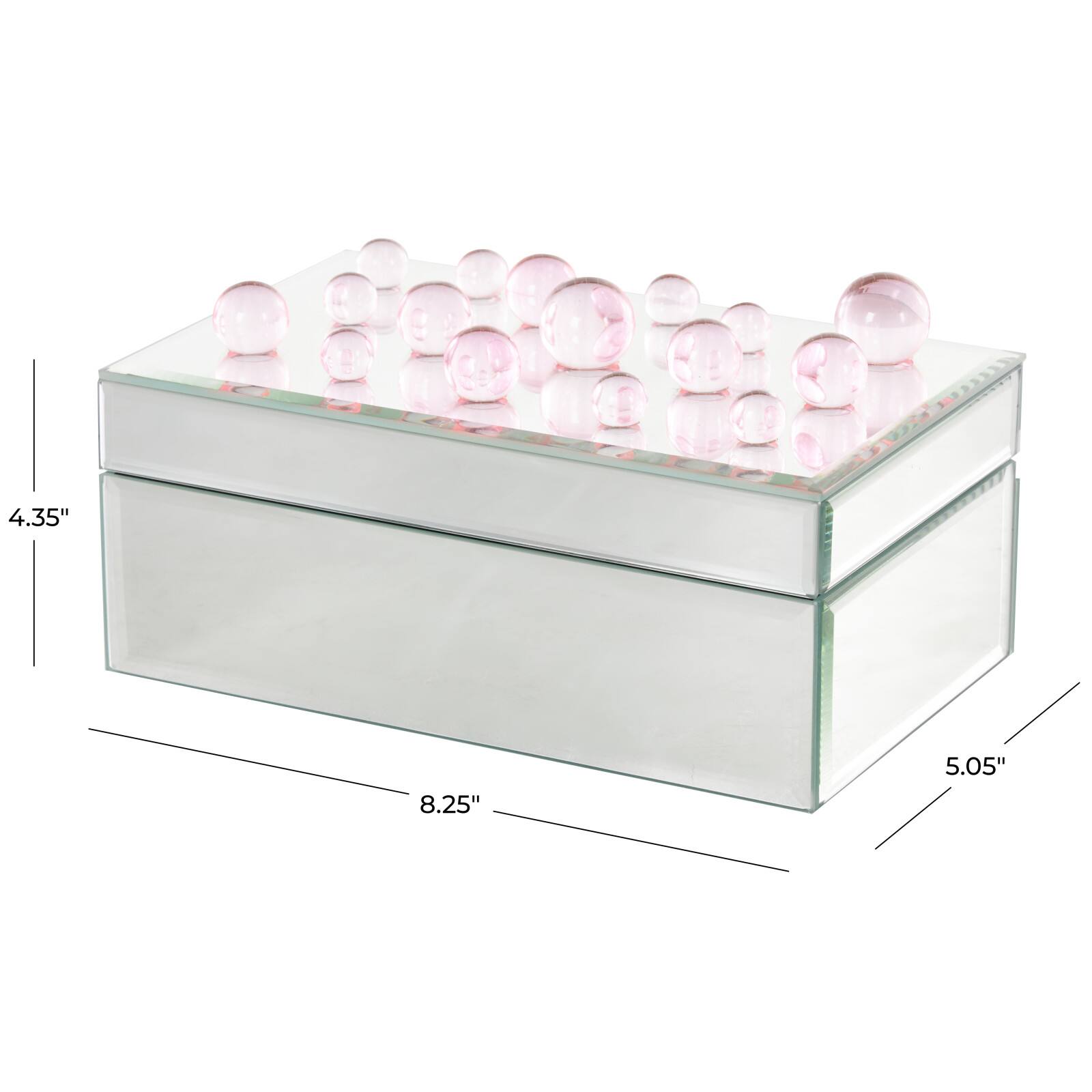 8&#x22; x 5&#x22; x 4.5&#x22; Silver Glass Mirrored Decorative Jewelry Box with Pink Bubble Textured Balls