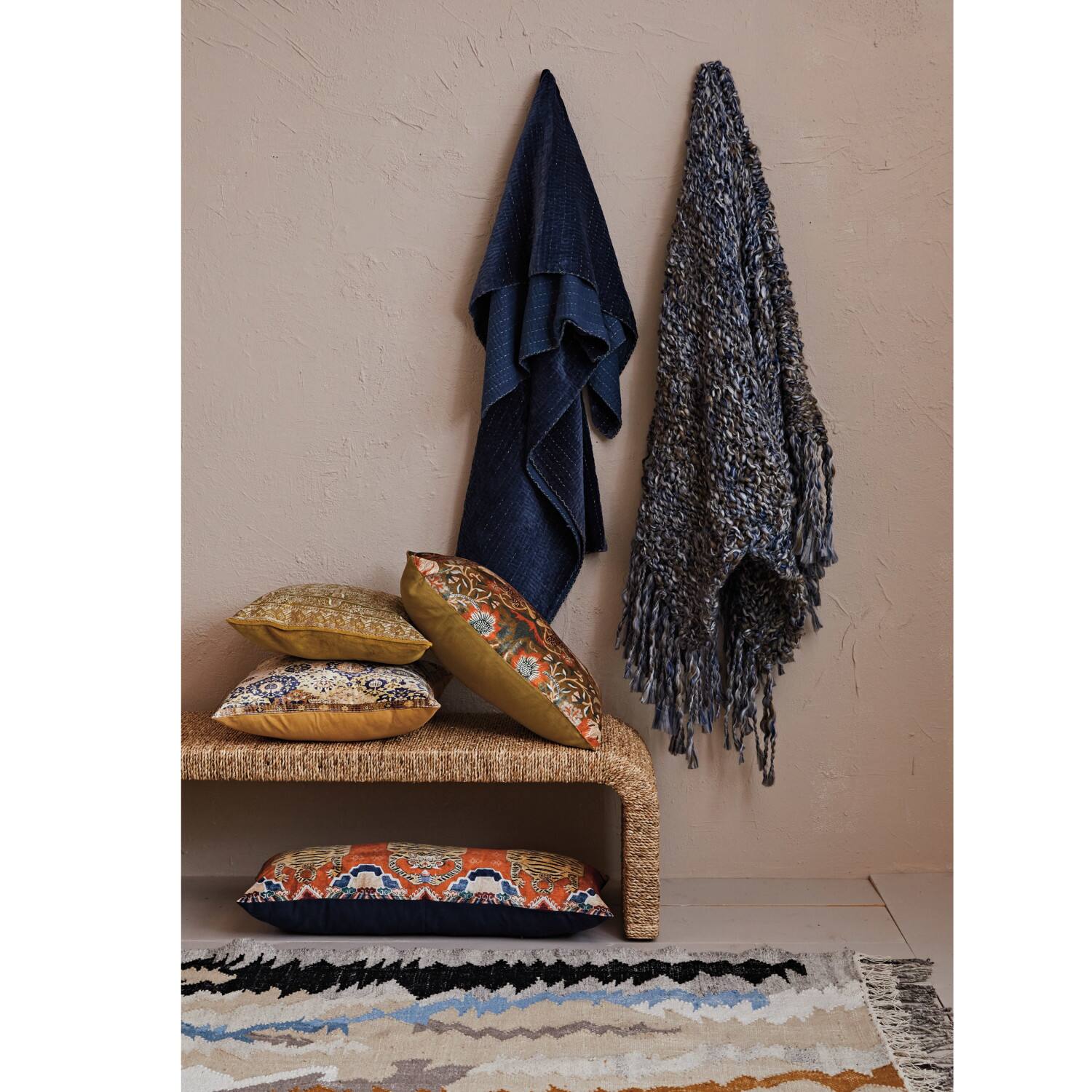 Hello Honey® 24" Multicolor Birds & Flowers Cotton Velvet Lumbar Pillow