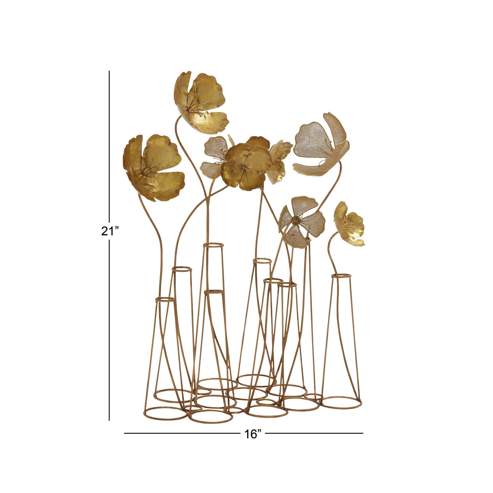 21&#x22; Gold Metal Flowers Sculpture