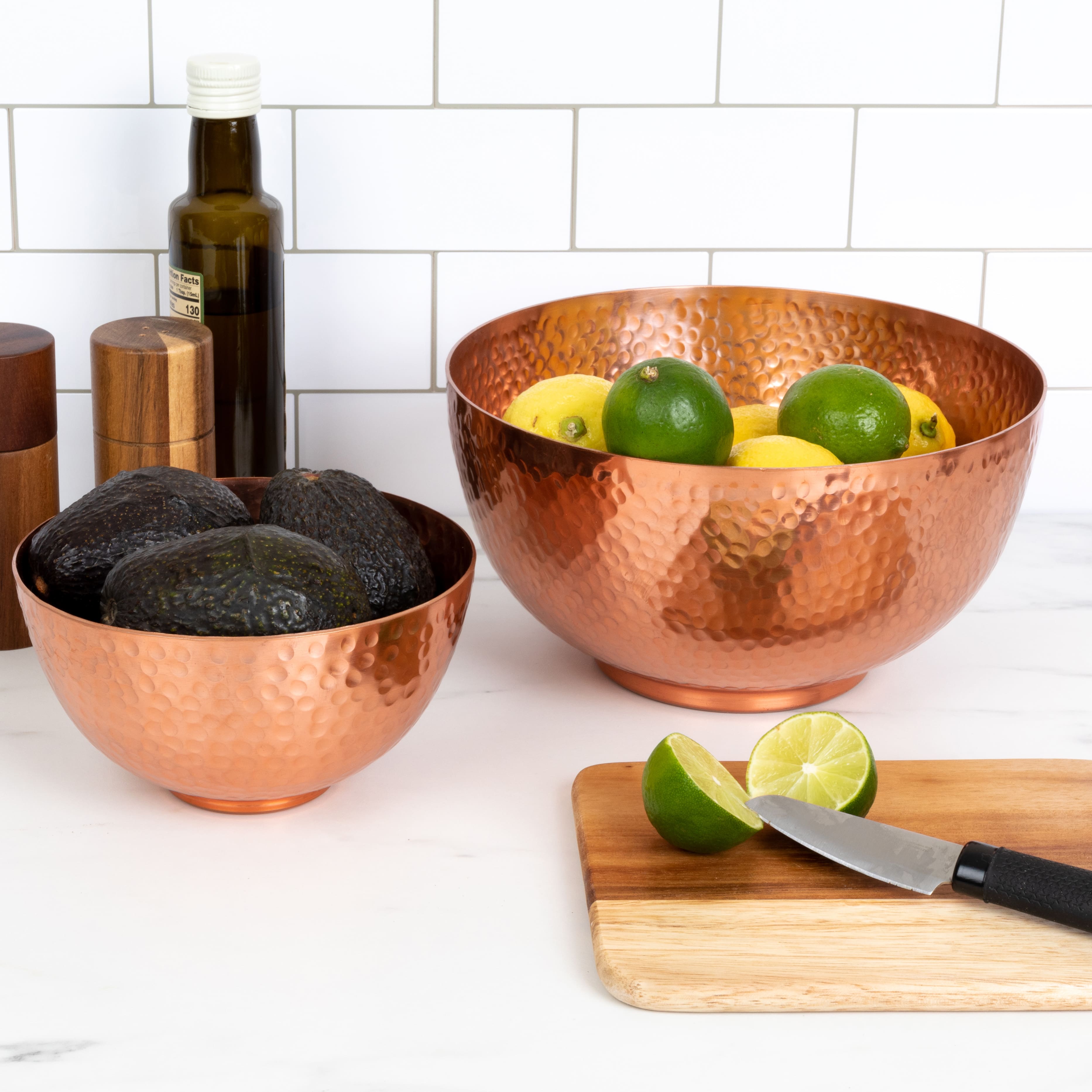 Copper Finish Round Hammered Metal Bowl Set