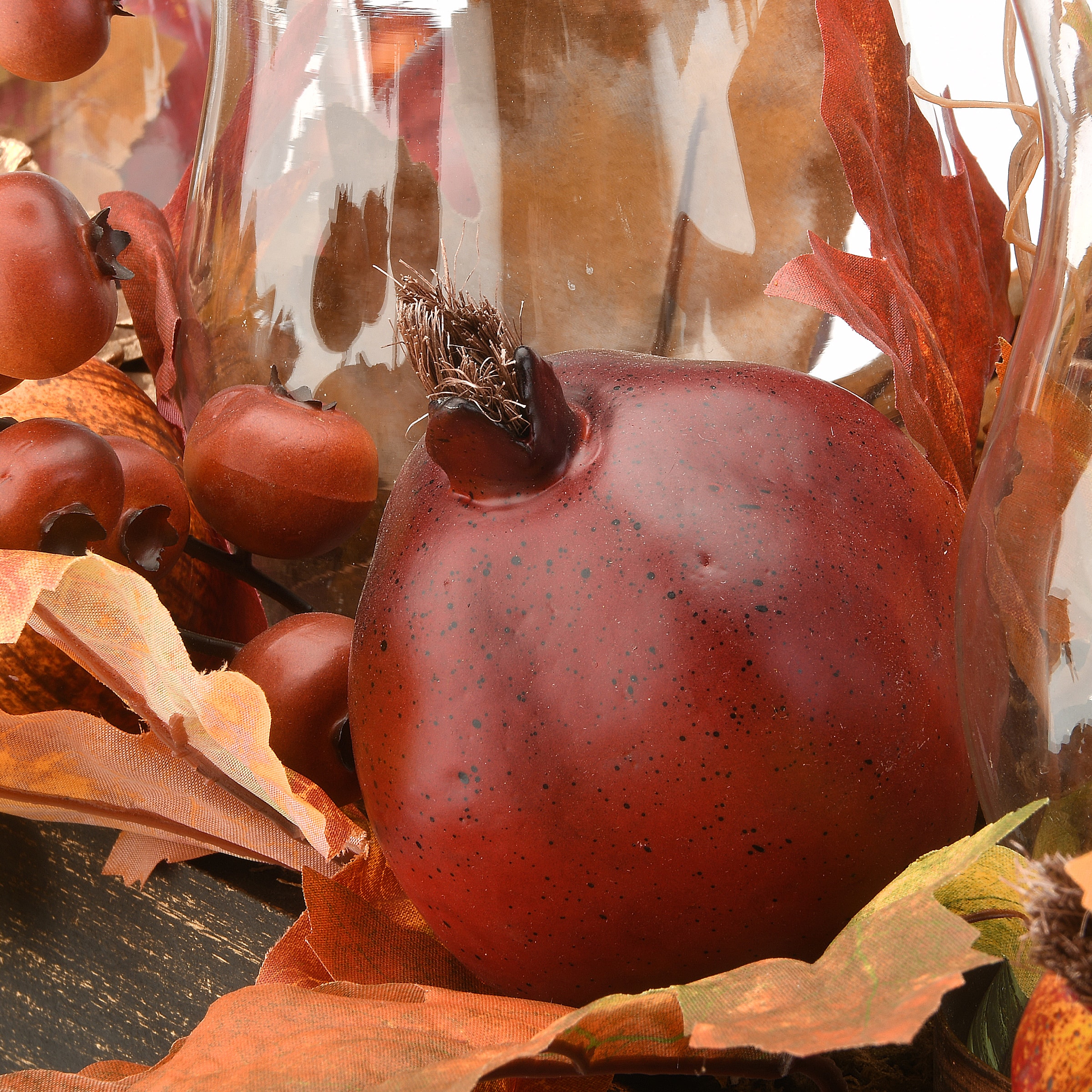 24" Maple Leaves Candleholder Centerpiece with Pomegranates
