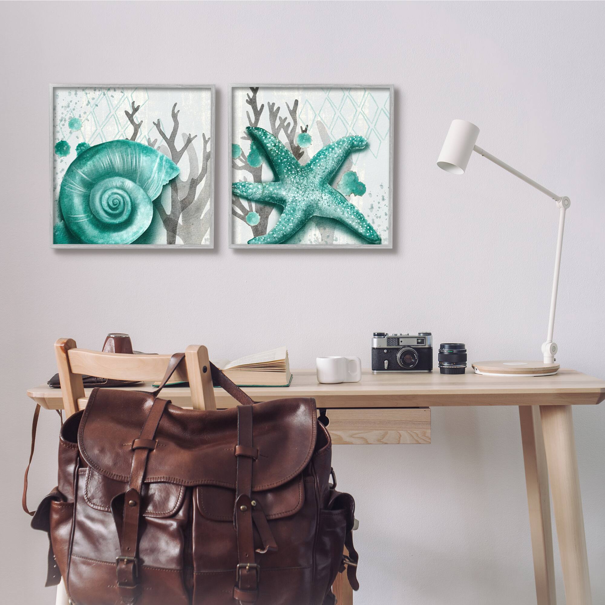 Stupell Industries Turquoise Pop Sea Floor Diamond Pattern Grey Coral Framed Wall Art