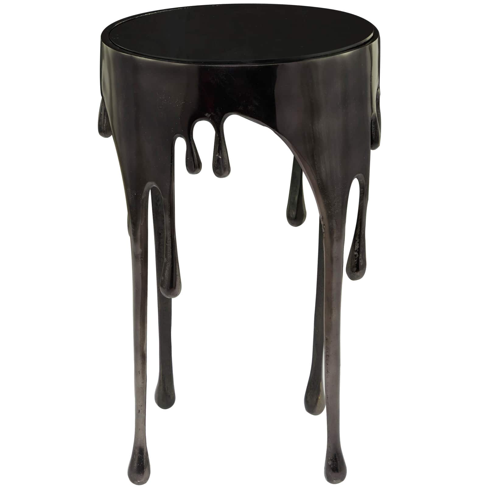 Black Aluminum Drip Accent Table with Melting Designed Legs and Shaded Glass Top 16" x 16" x 25"