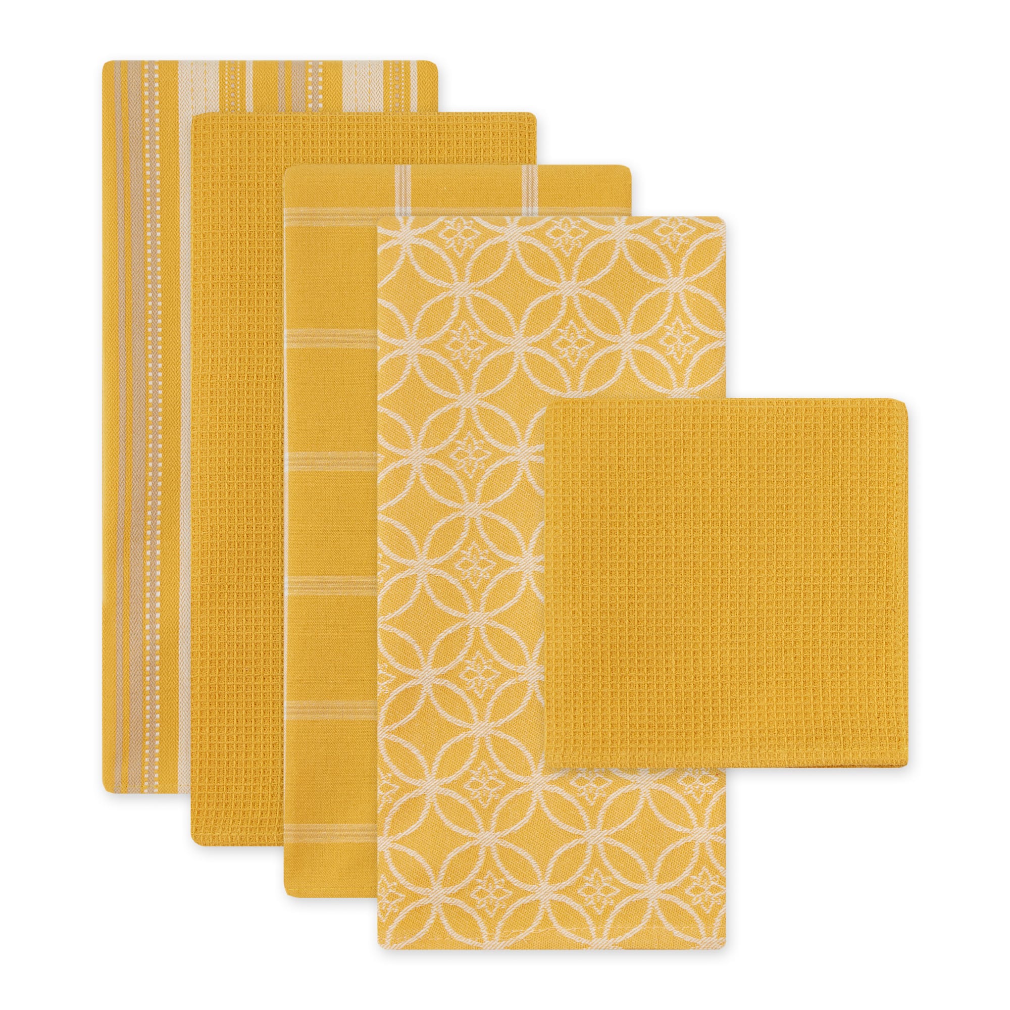 DII Assorted Mustard Dishtowel & Dishcloth (Set of 5)