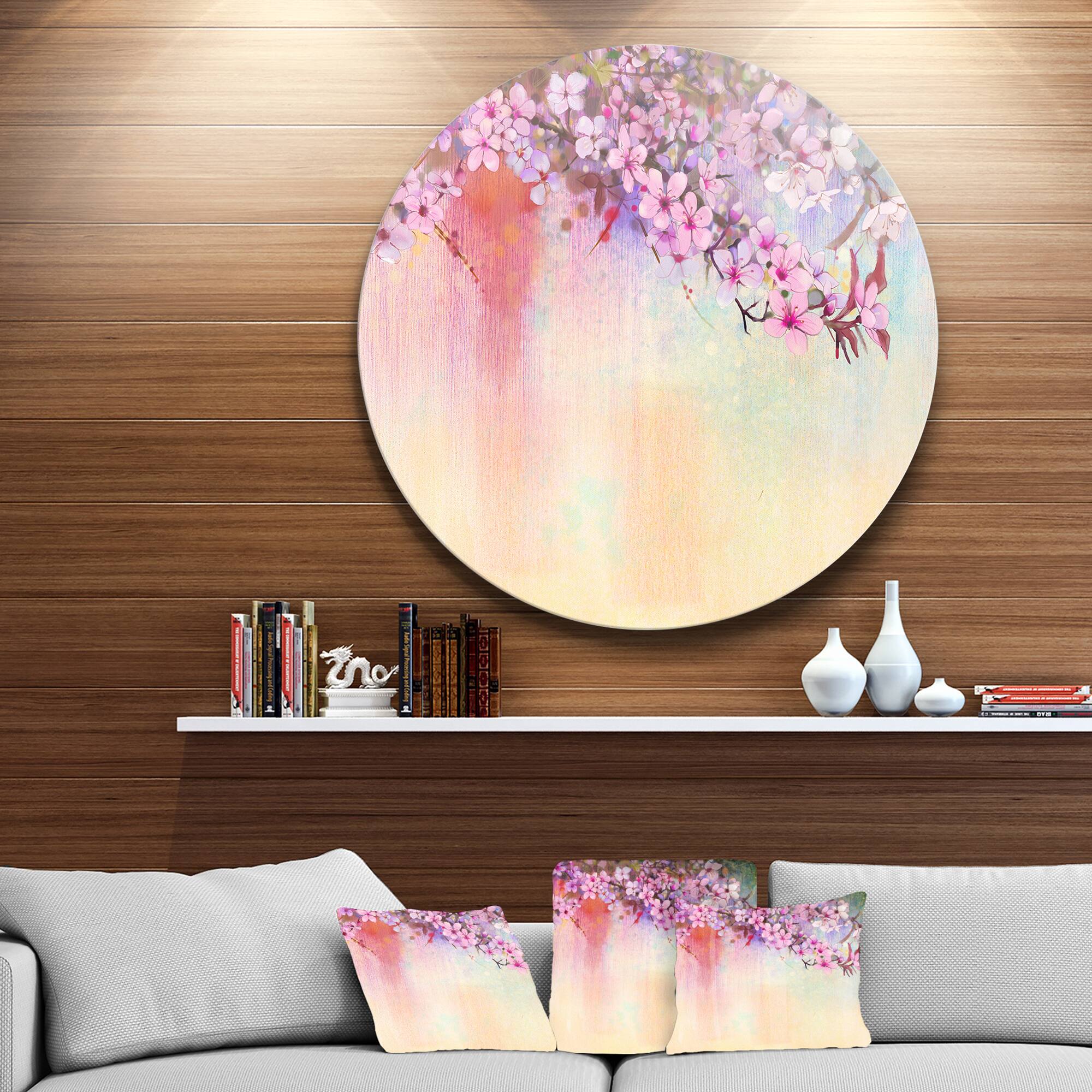 Designart - Watercolor Painting Cherry Blossoms&#x27; Disc Floral Metal Circle Wall Art