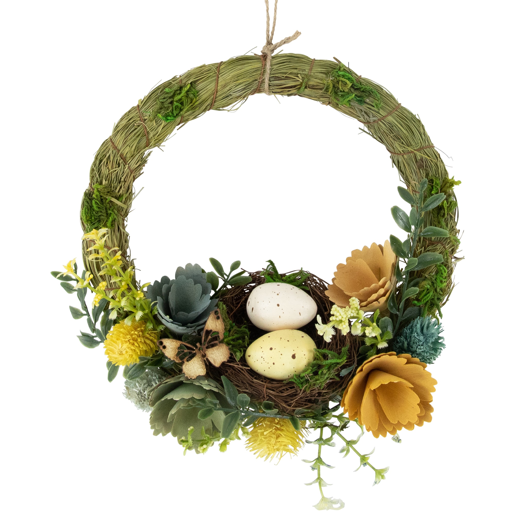 9" Easter Egg, Birds Nest & Wooden Flower Wreath