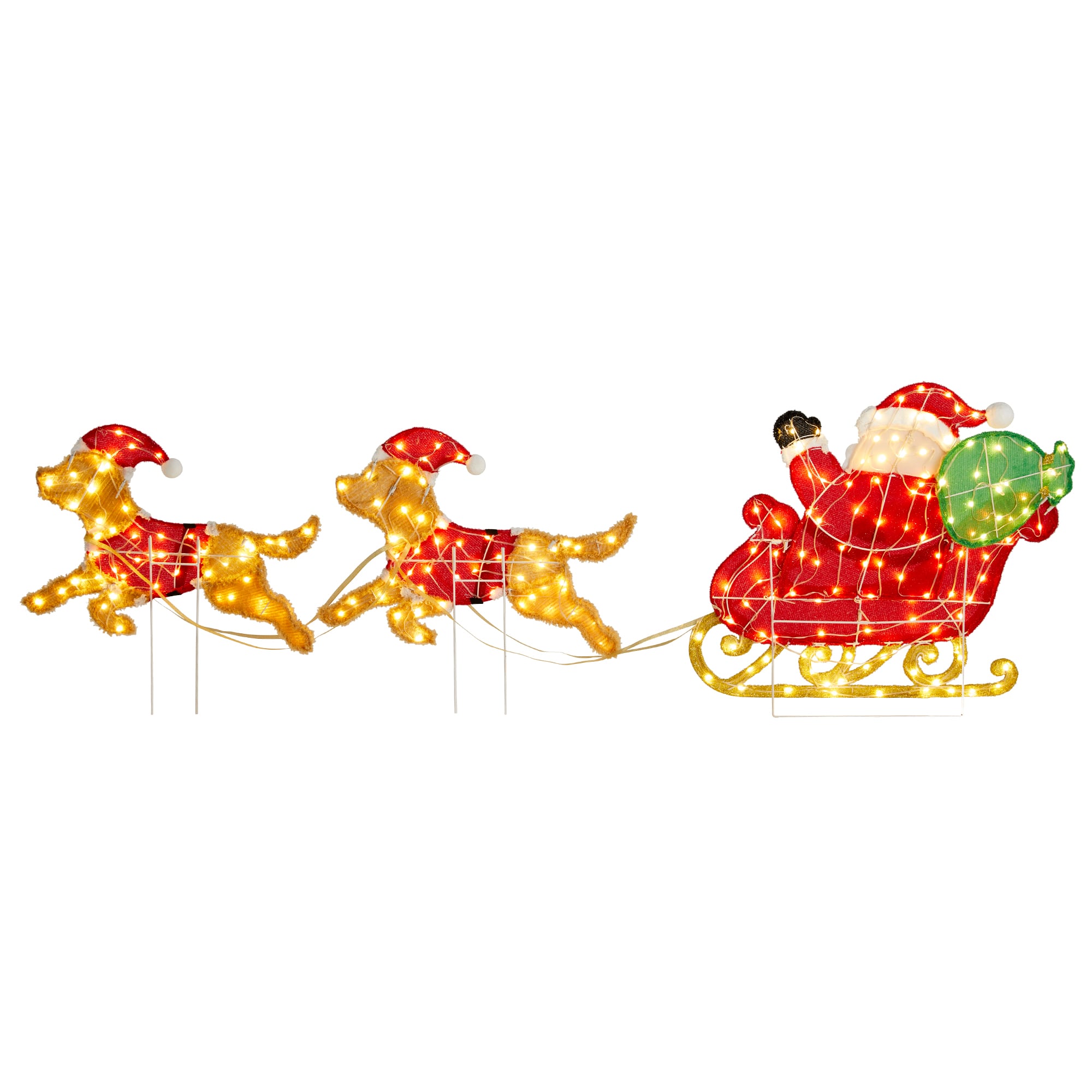 Glitzhome&#xAE; 90.5&#x22;L Lighted Christmas 2D Fabric Dog with Santa Sleigh Outdoor Decor