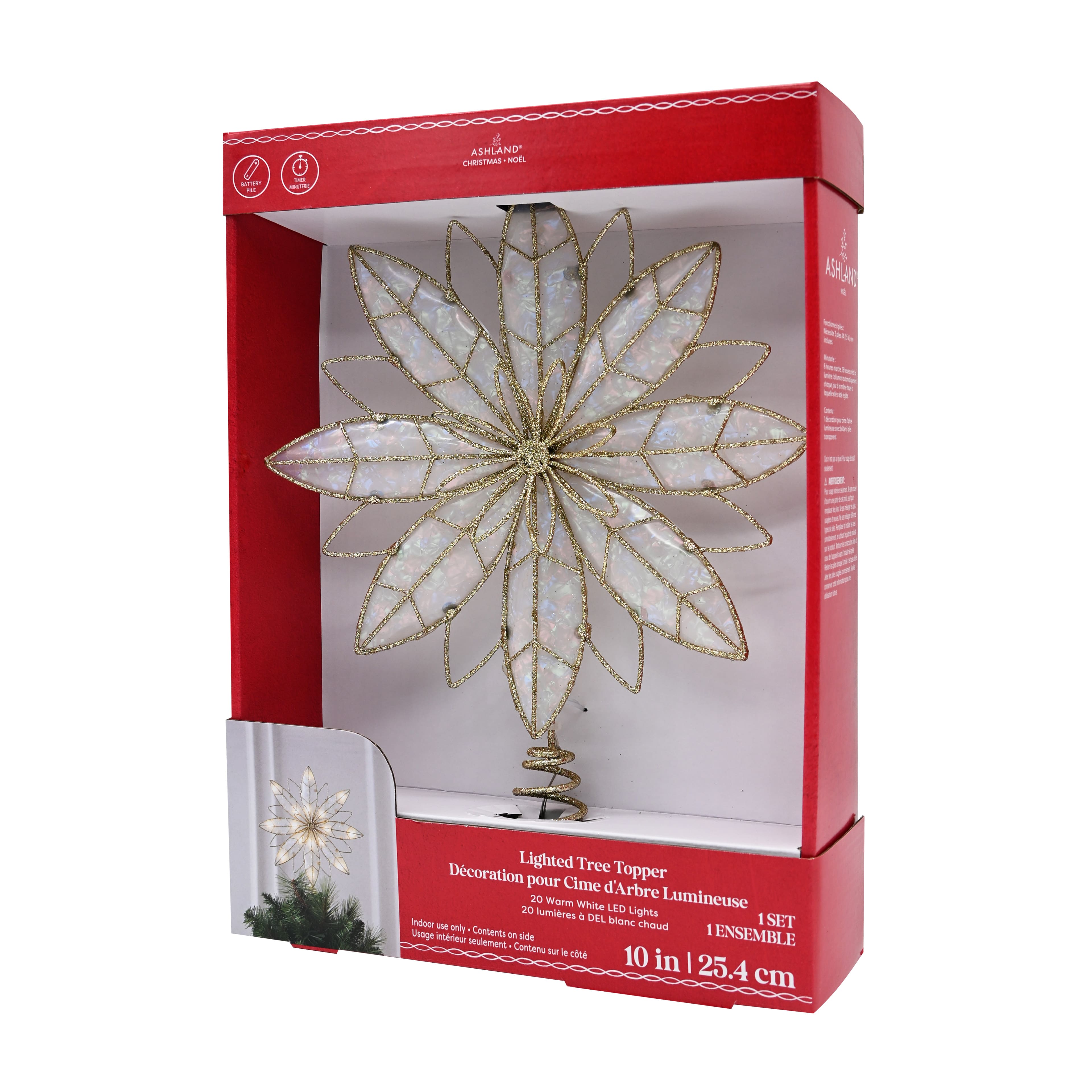 10" Iridescent & Glitter Gold Snowflake Lighted Tree Topper by Ashland®
